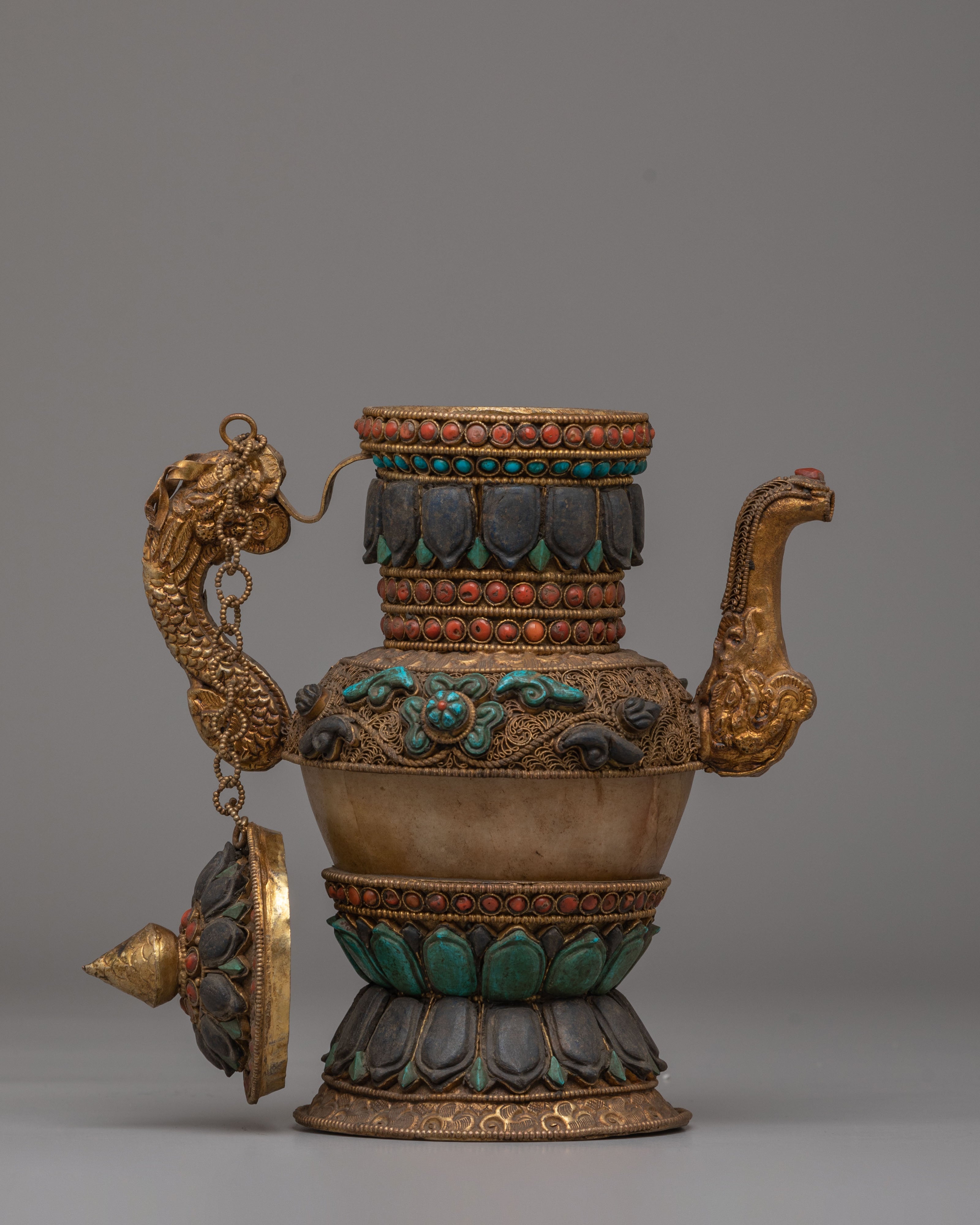 Decorative Handcrafted Teapot | Gemstone & Crystal Copper Teapot