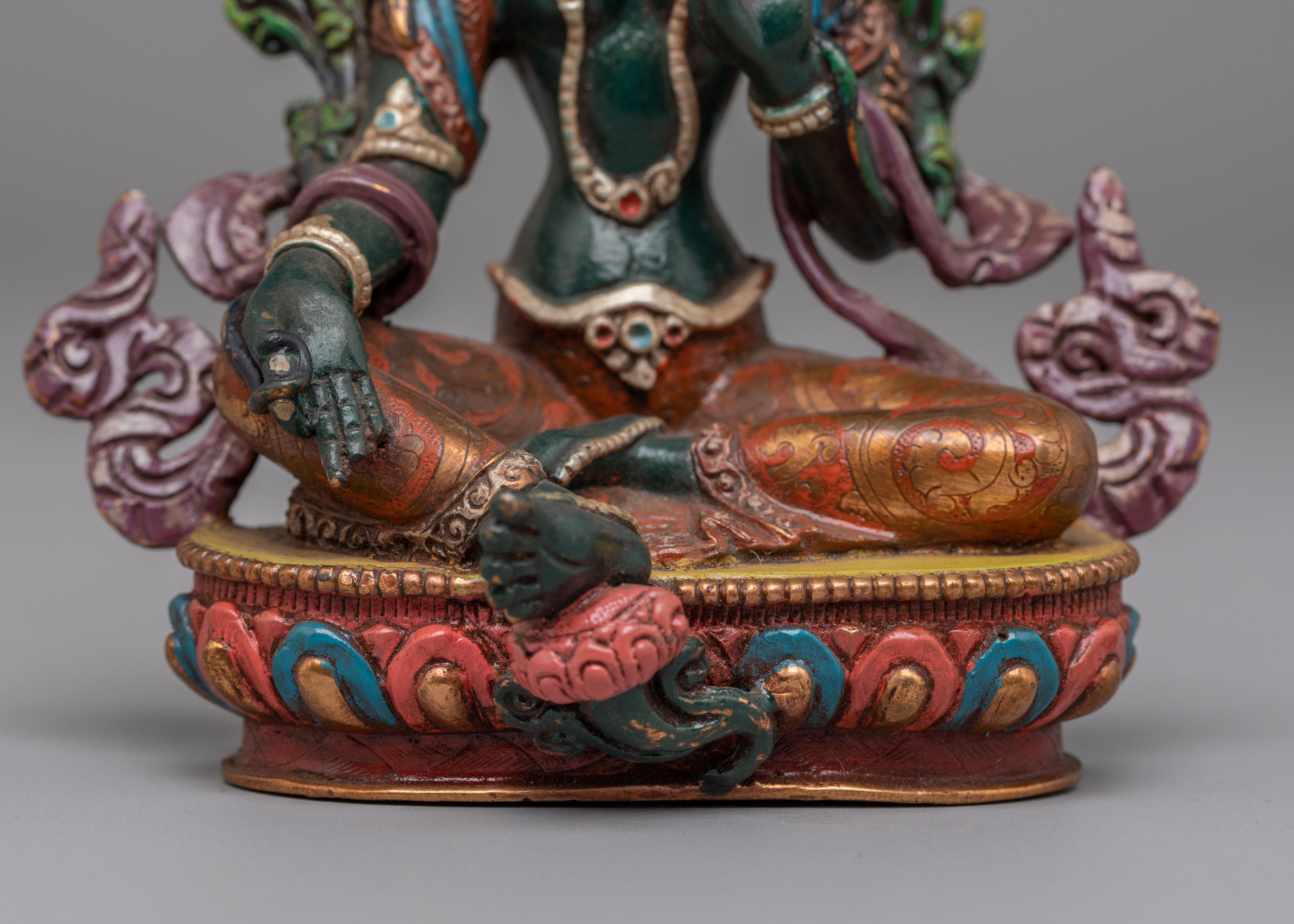 Himalayan Altar Green Tara Deity Statue | Copper Body with Silver Plating