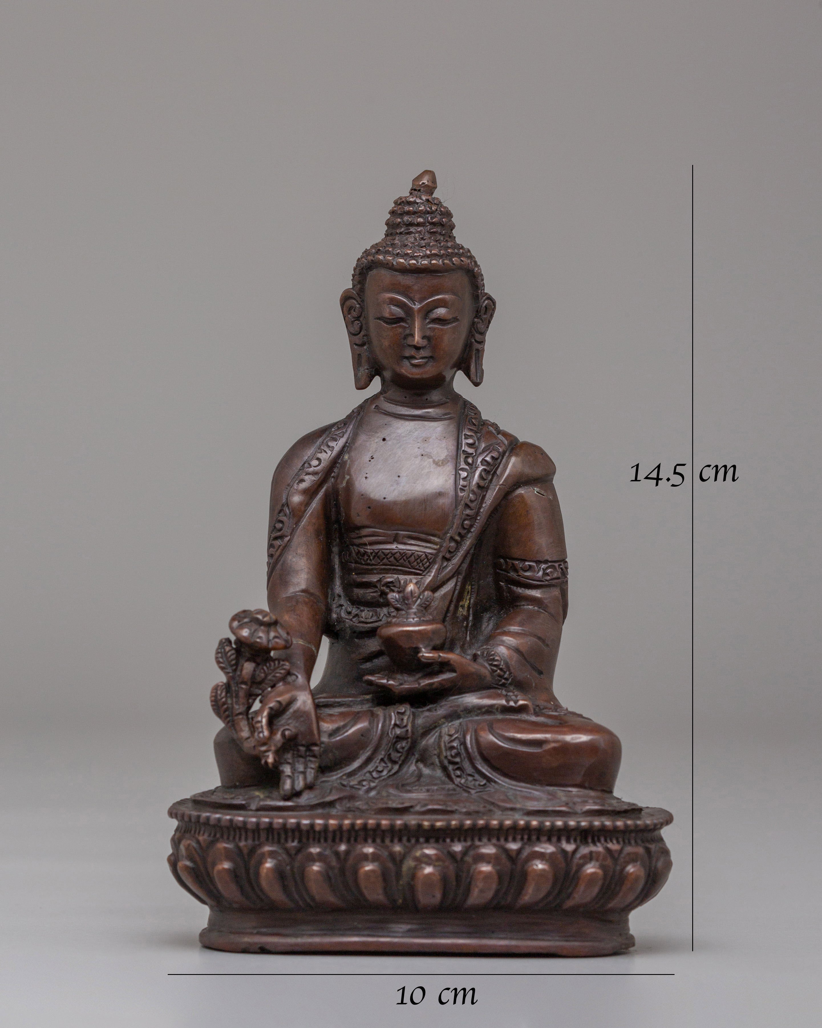 Buddha of Healing Altar Statue | Oxidized Copper Medicine Buddha Sculpture