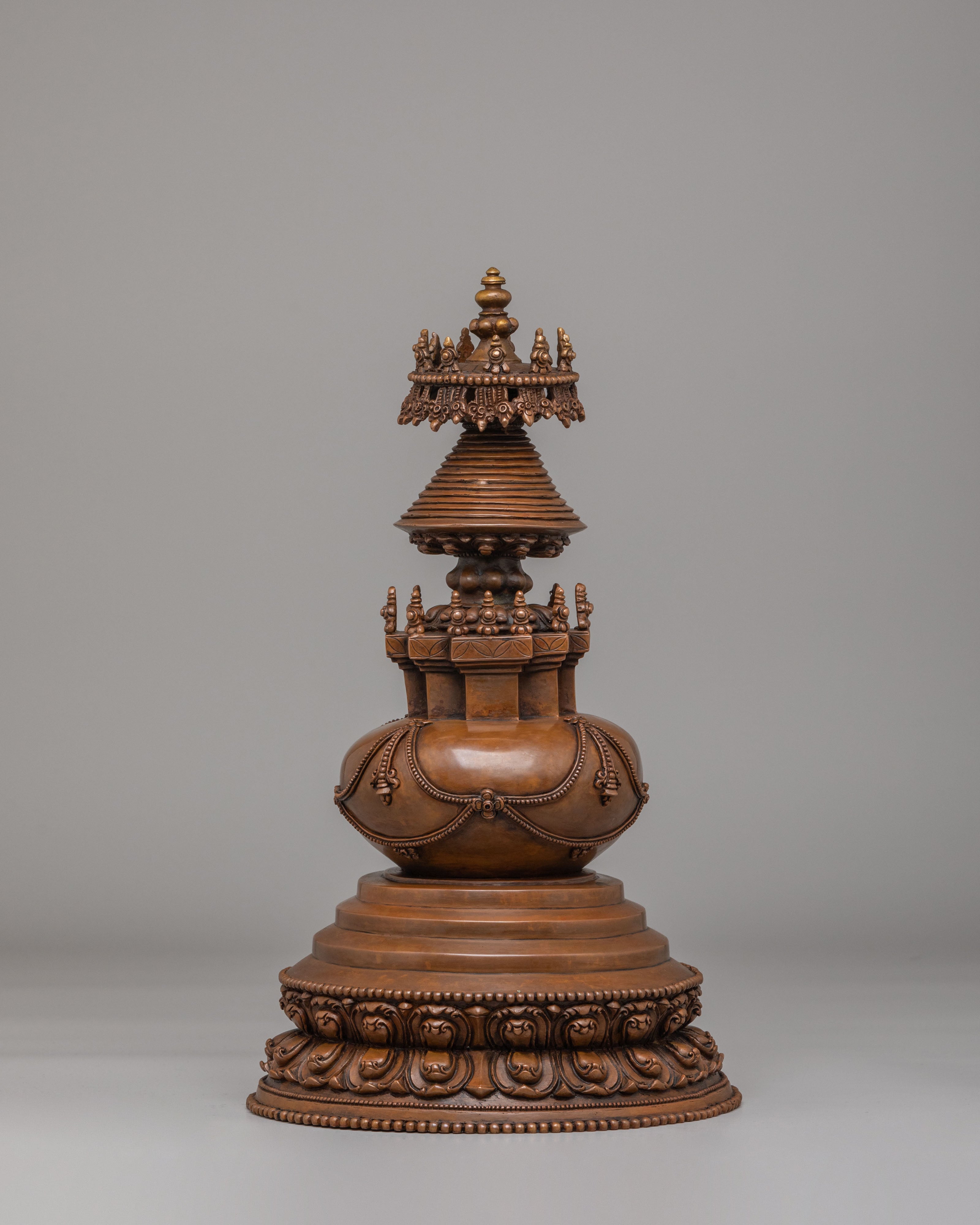 Handcrafted Altar Kadampa Stupa | Oxidized Copper Body