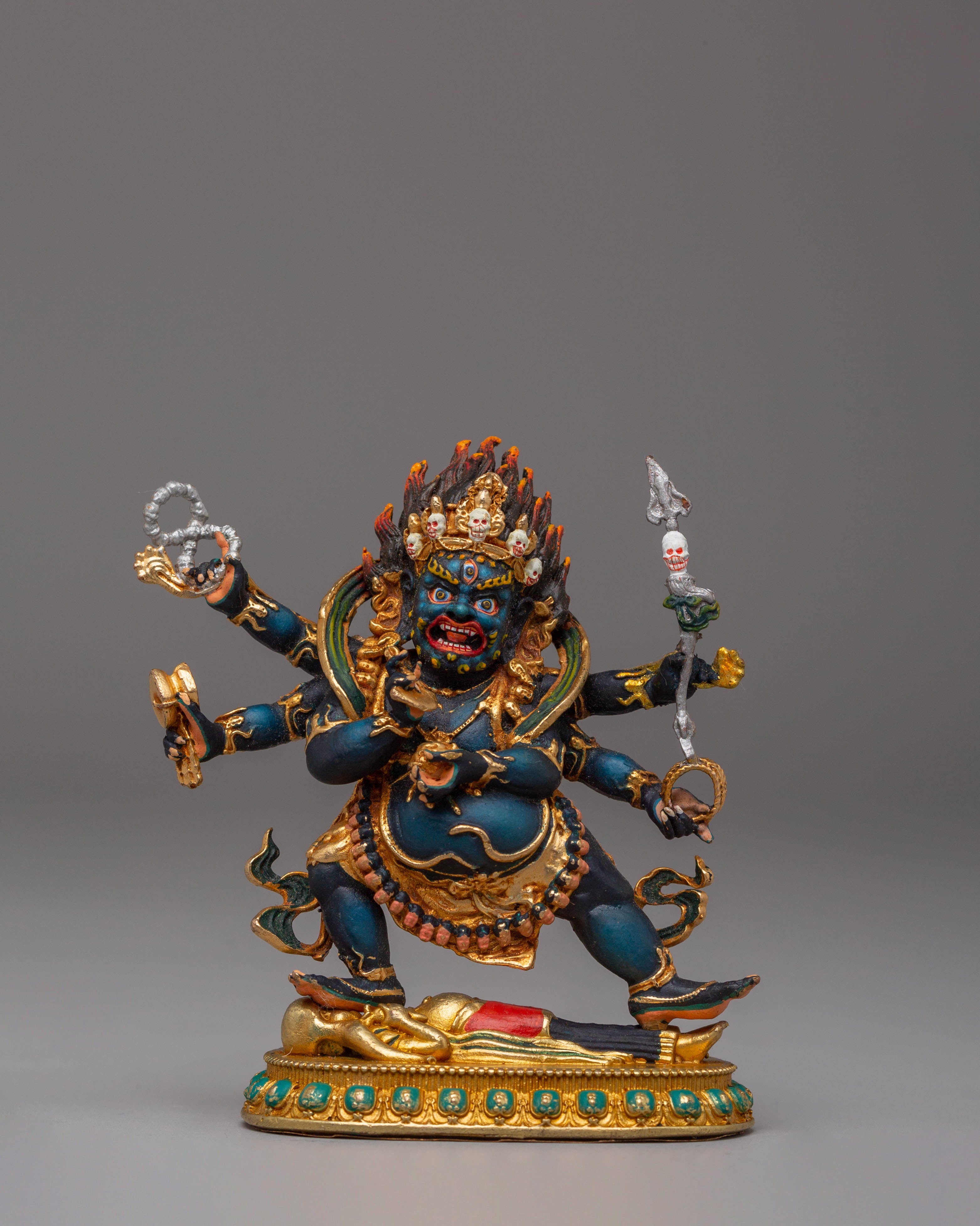 Handcrafted Tibetan Six Armed Mahakala Sculpture | A Sacred Guardian