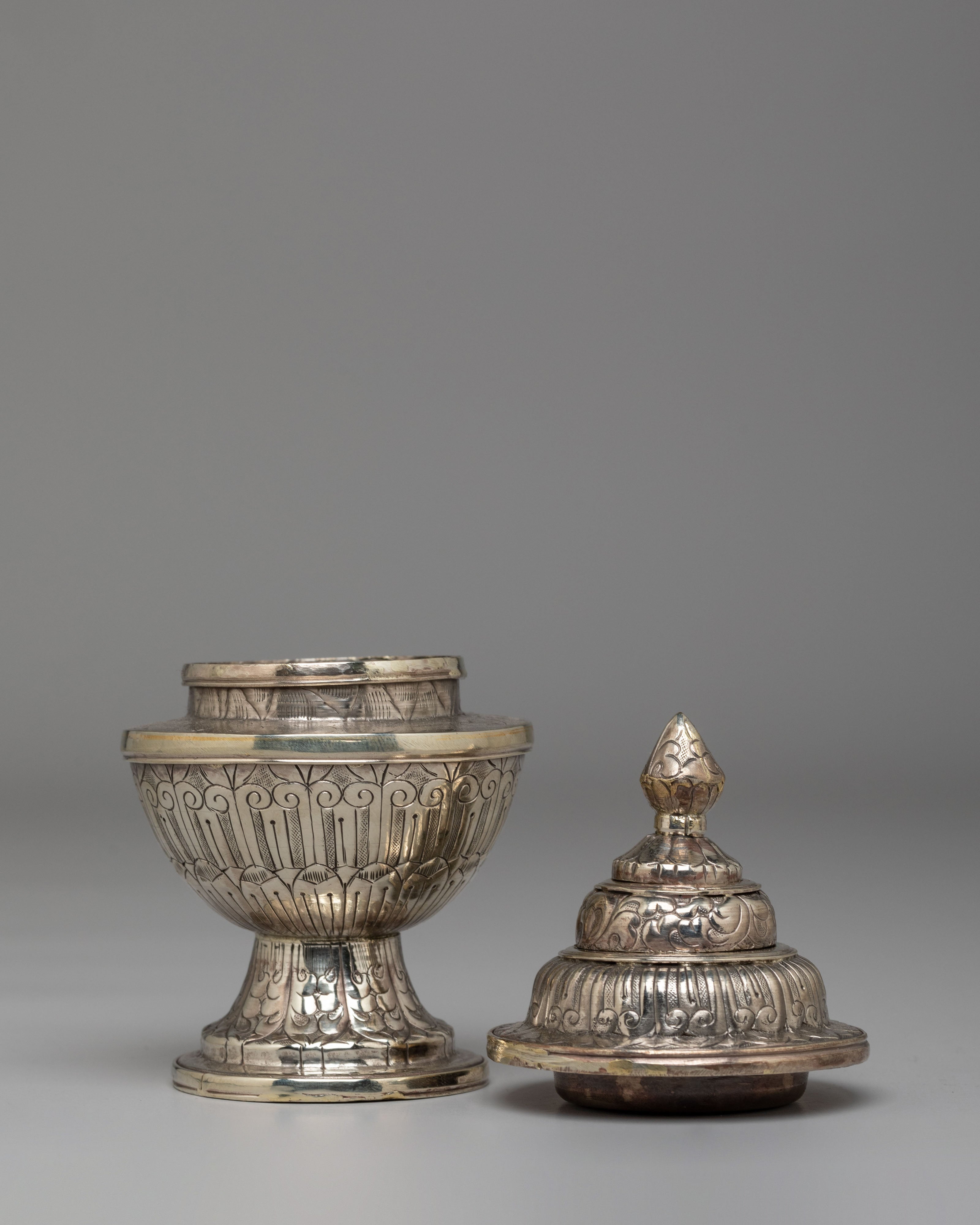 Himalayan Buddhist Offering Rice Pot | Sacred Altar Pot for Ritual Offerings