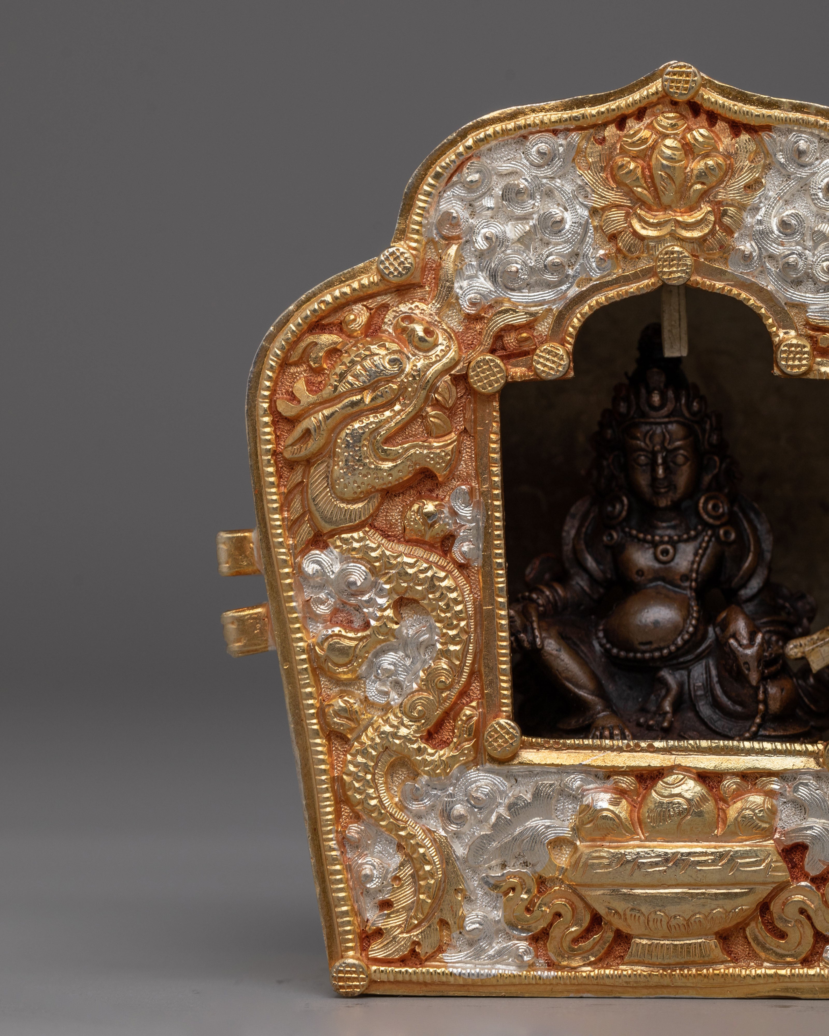 Traditional Altar Ghau Box | Tibetan Prayer Shrine with Dragon Design