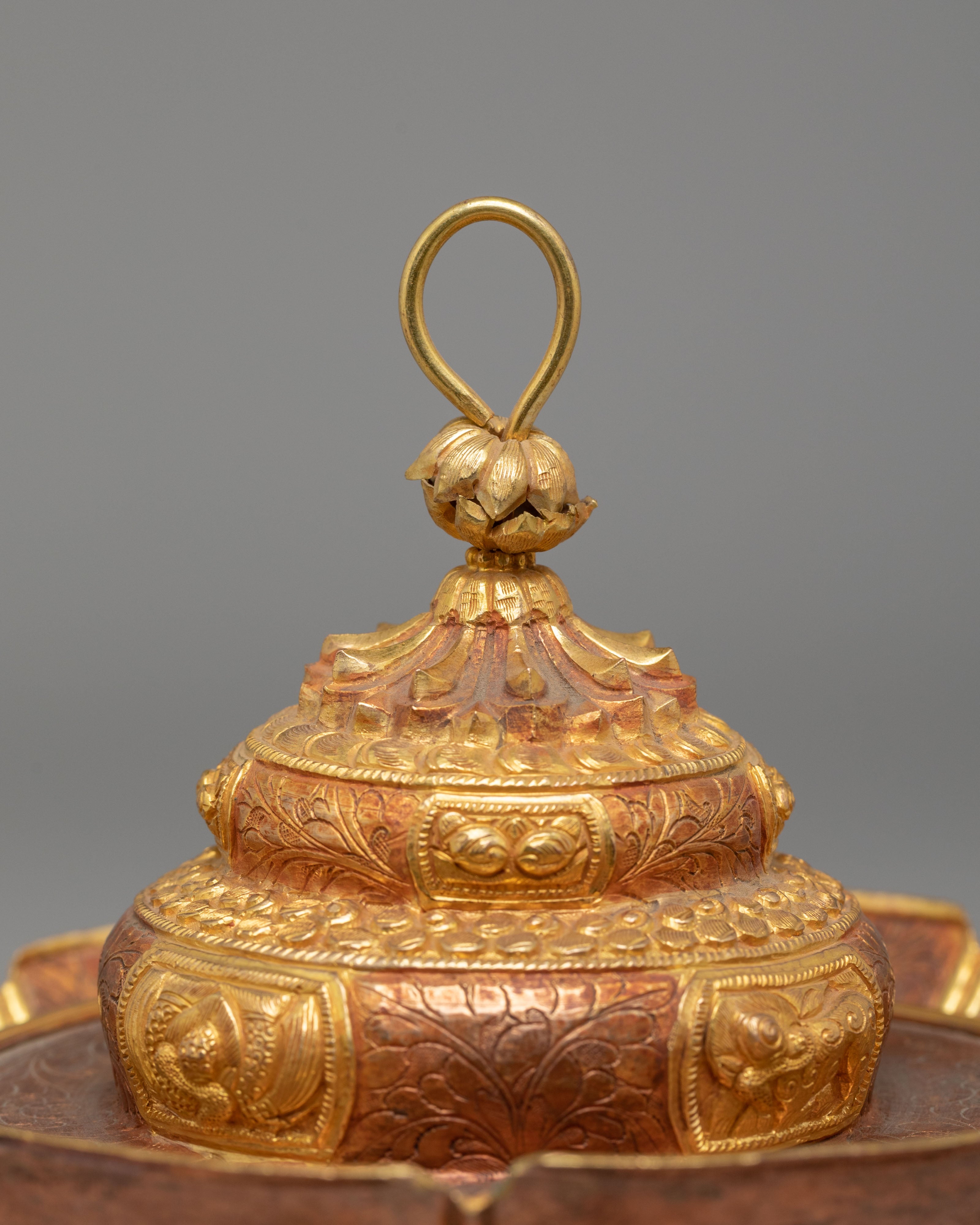 Tibetan Tea Cup Cover Set | Handcrafted Copper Teapot Lid