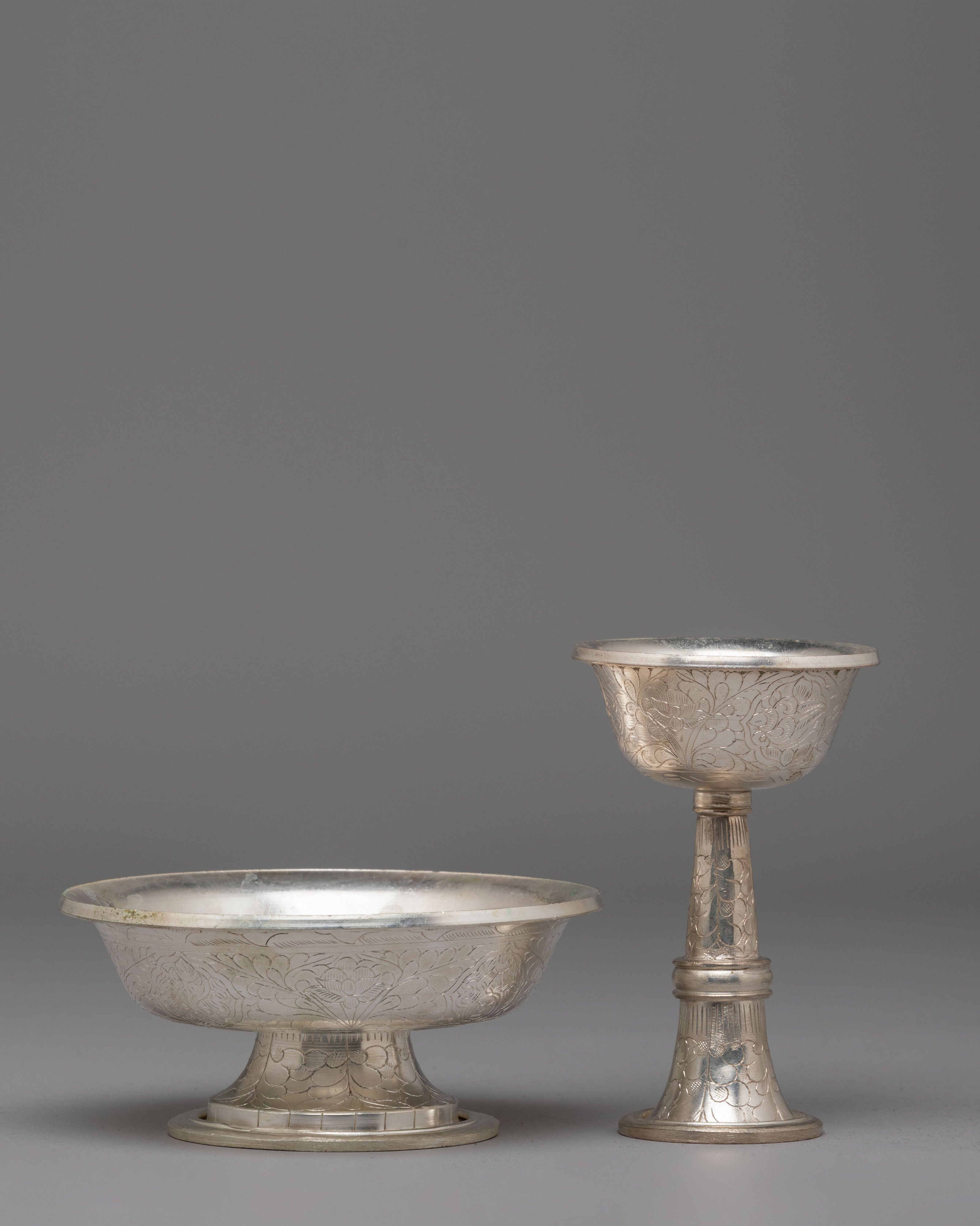 Silver Plated Serkyem Offering Set | Handcrafted Ritual Vessel for Meditation