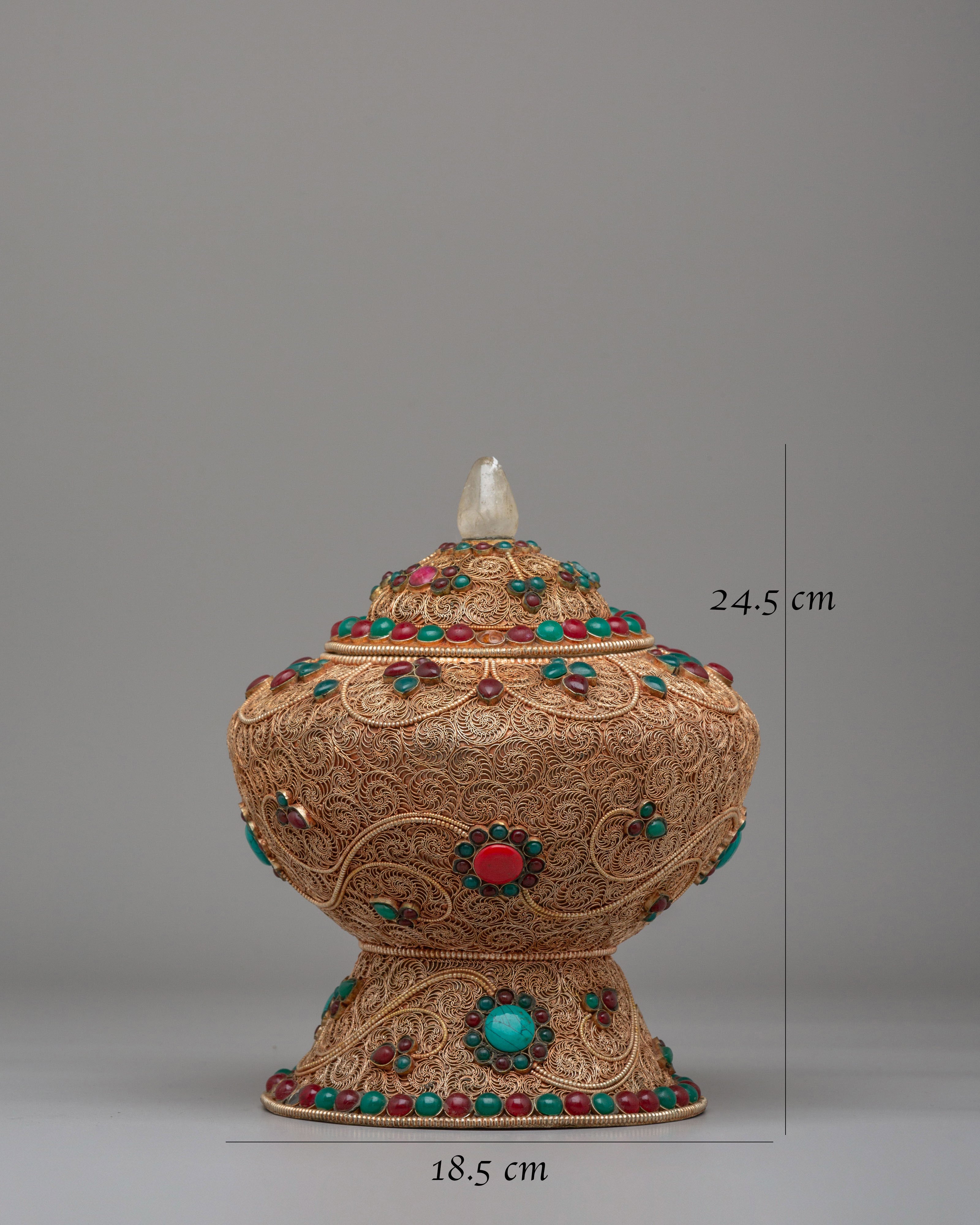 Tibetan Filigree Rice Pot | Handcrafted Ritual Vessel