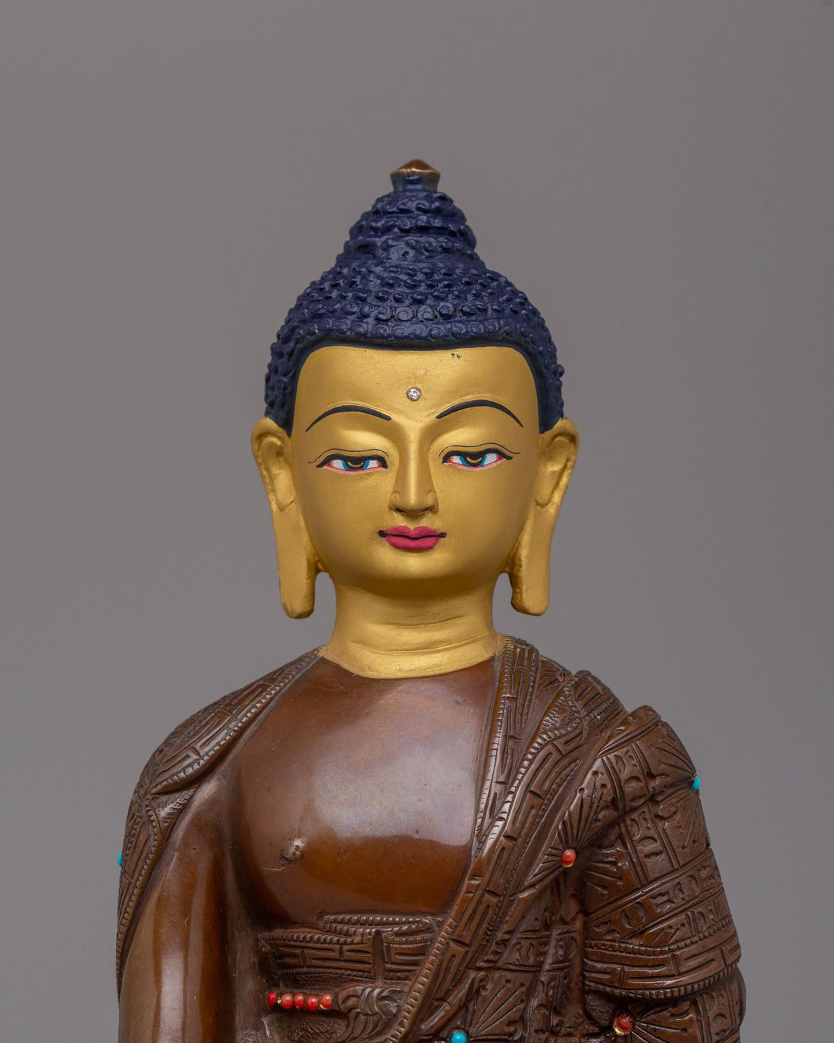 Handcrafted Shakyamuni Buddha Sculpture | Oxidized Copper Body with 24K Gold Plating