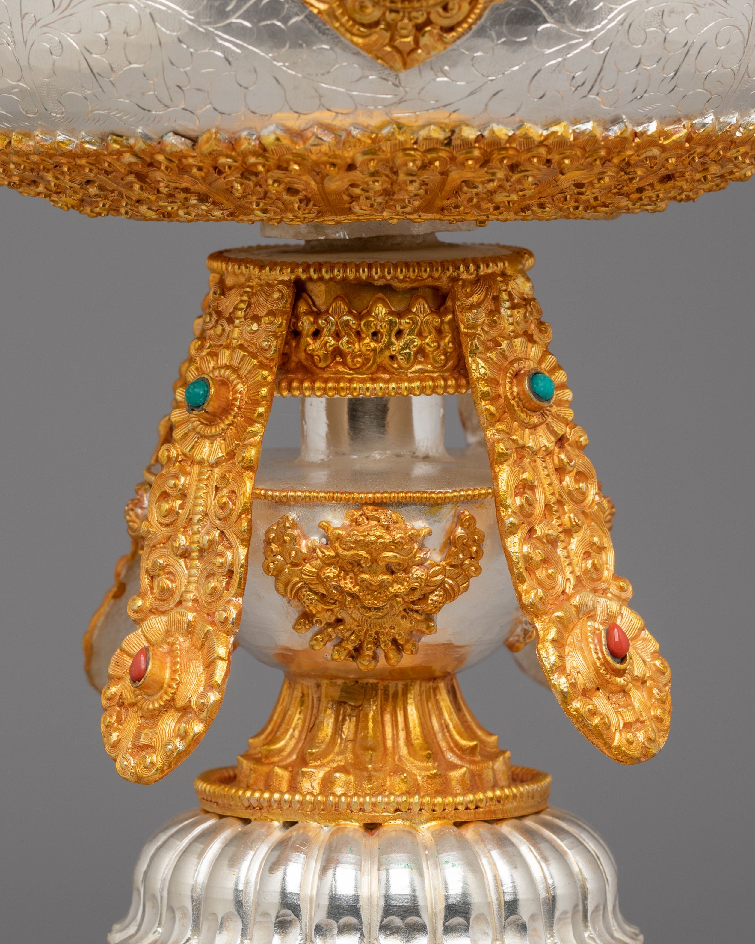 Sacred Ceremonial Butter Lamp | Gold Silver Ritual Lamp