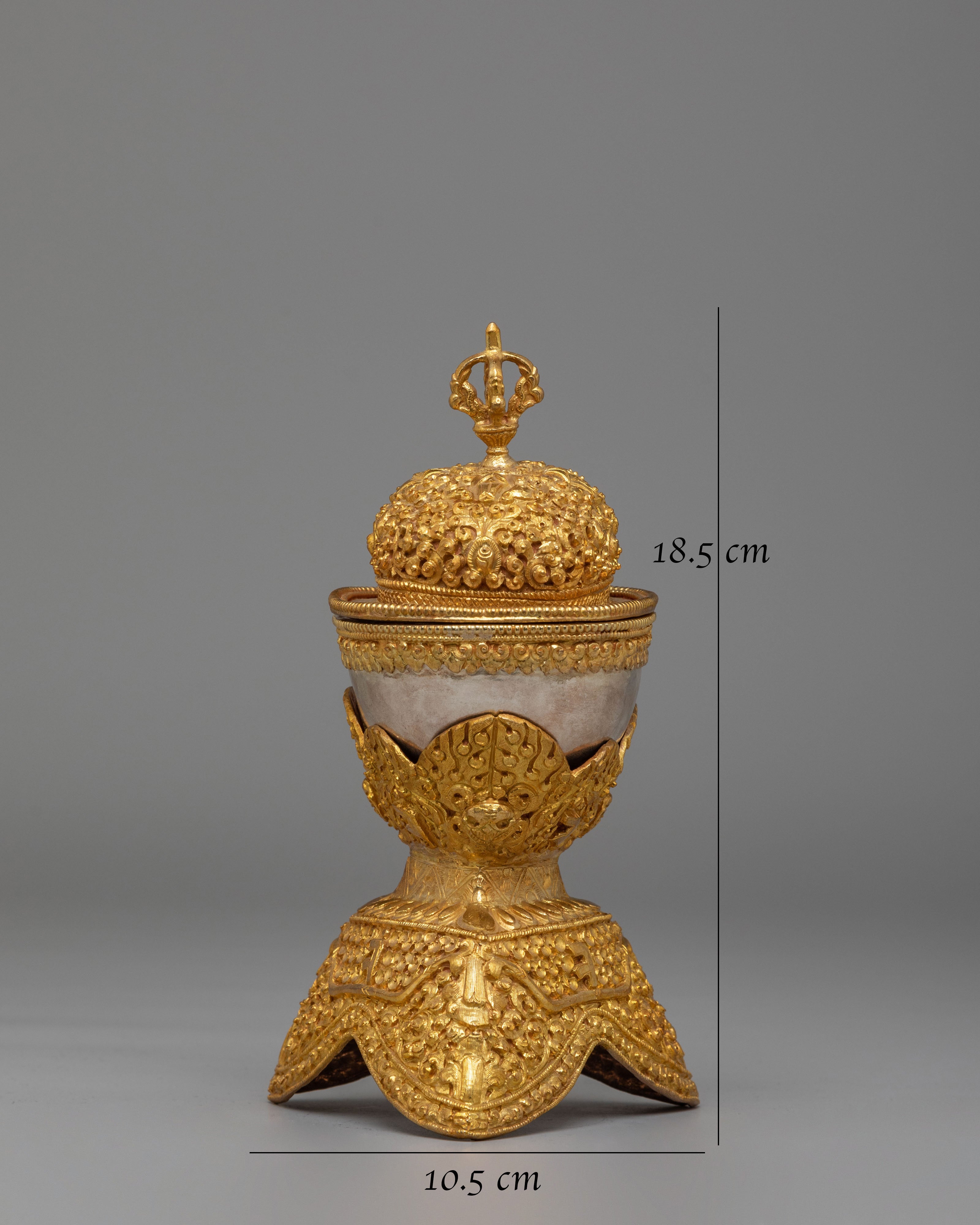 Spiritual Handcrafted Ritual Kapala Set | Gold & Silver Plated Tibetan Vessels