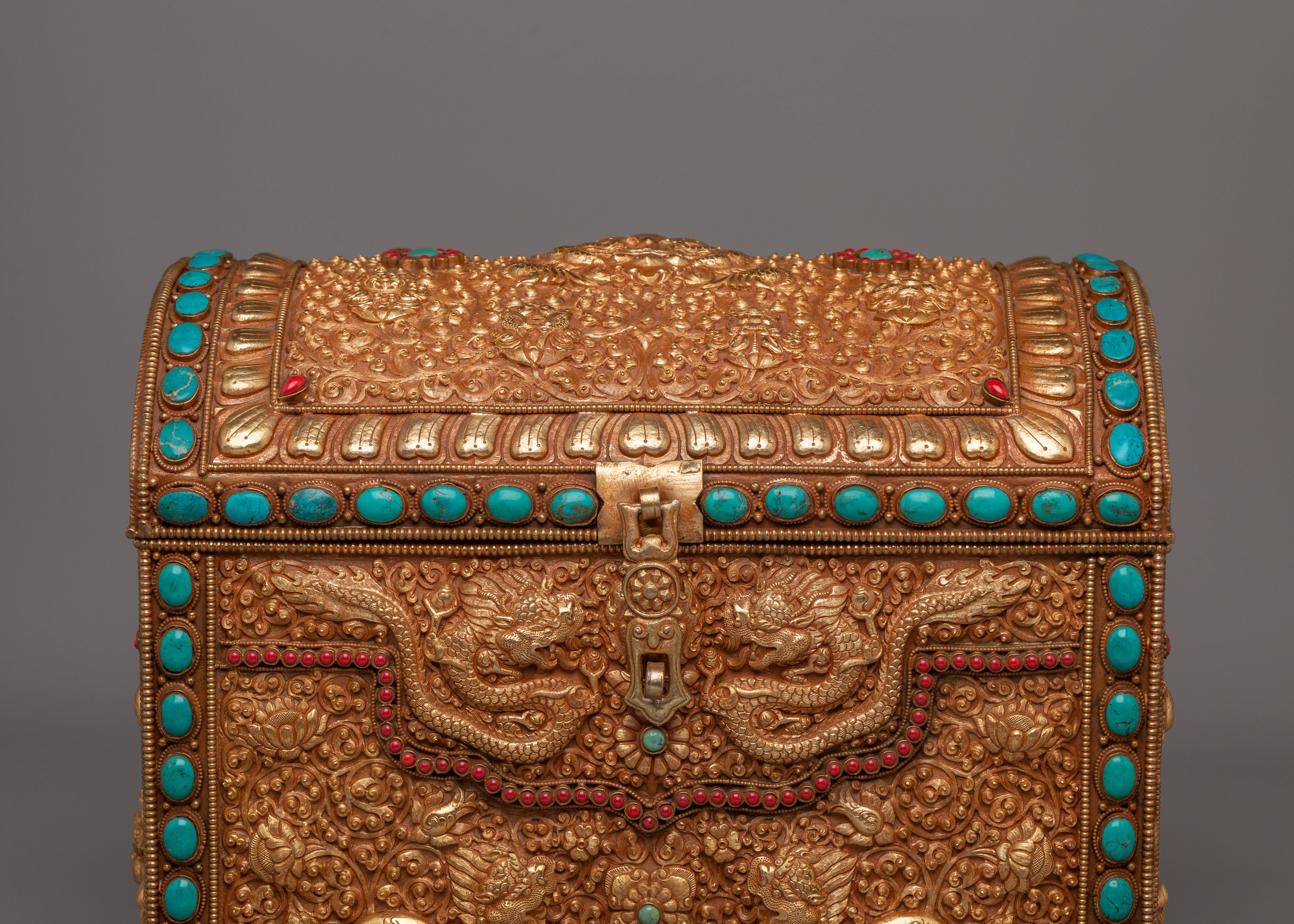 Handmade Dragon Treasure Box | Gemstone & Gold Plated Copper