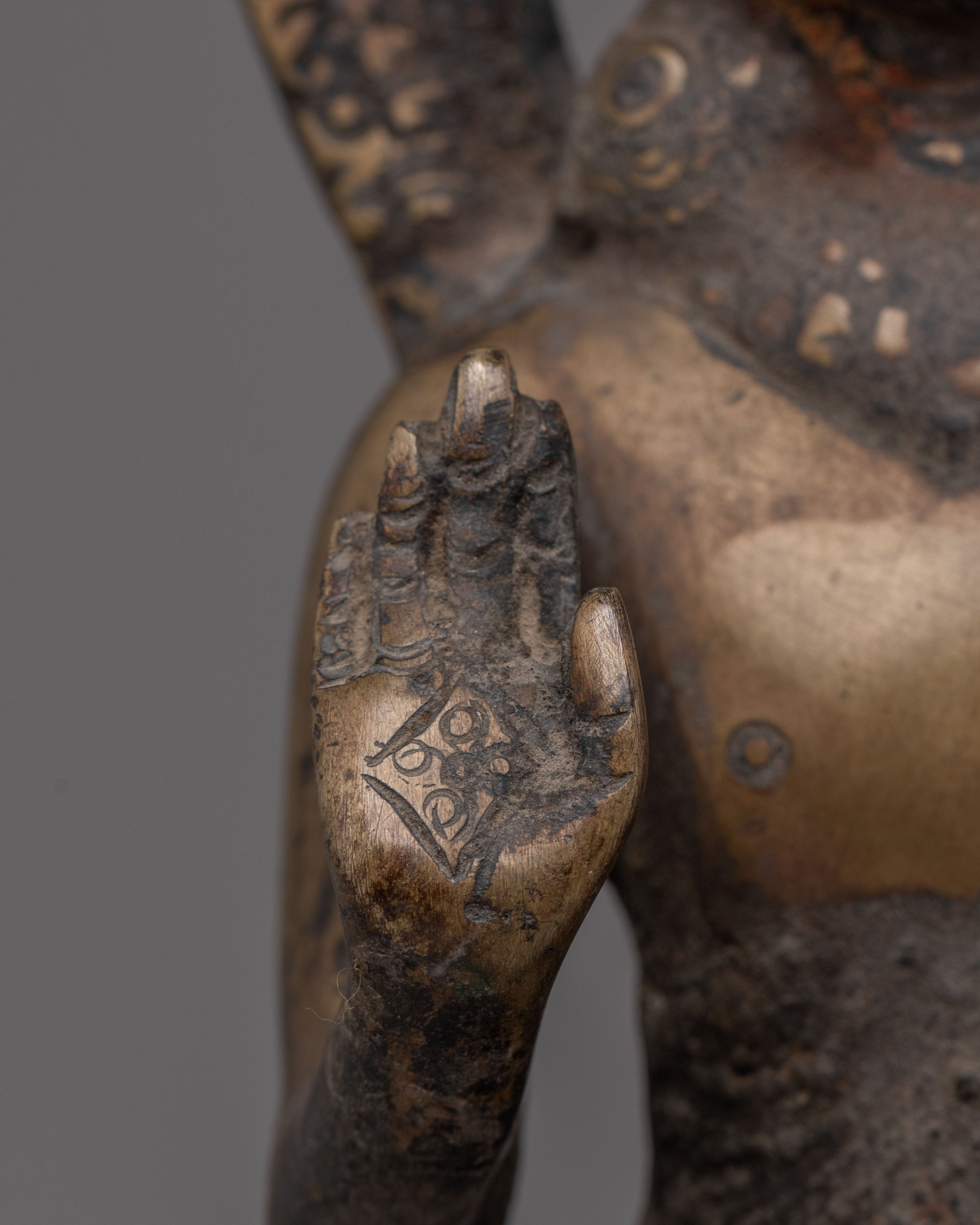 Handmade Buddhist Dipankara Buddha Statue | Antique Brass Buddha Sculpture