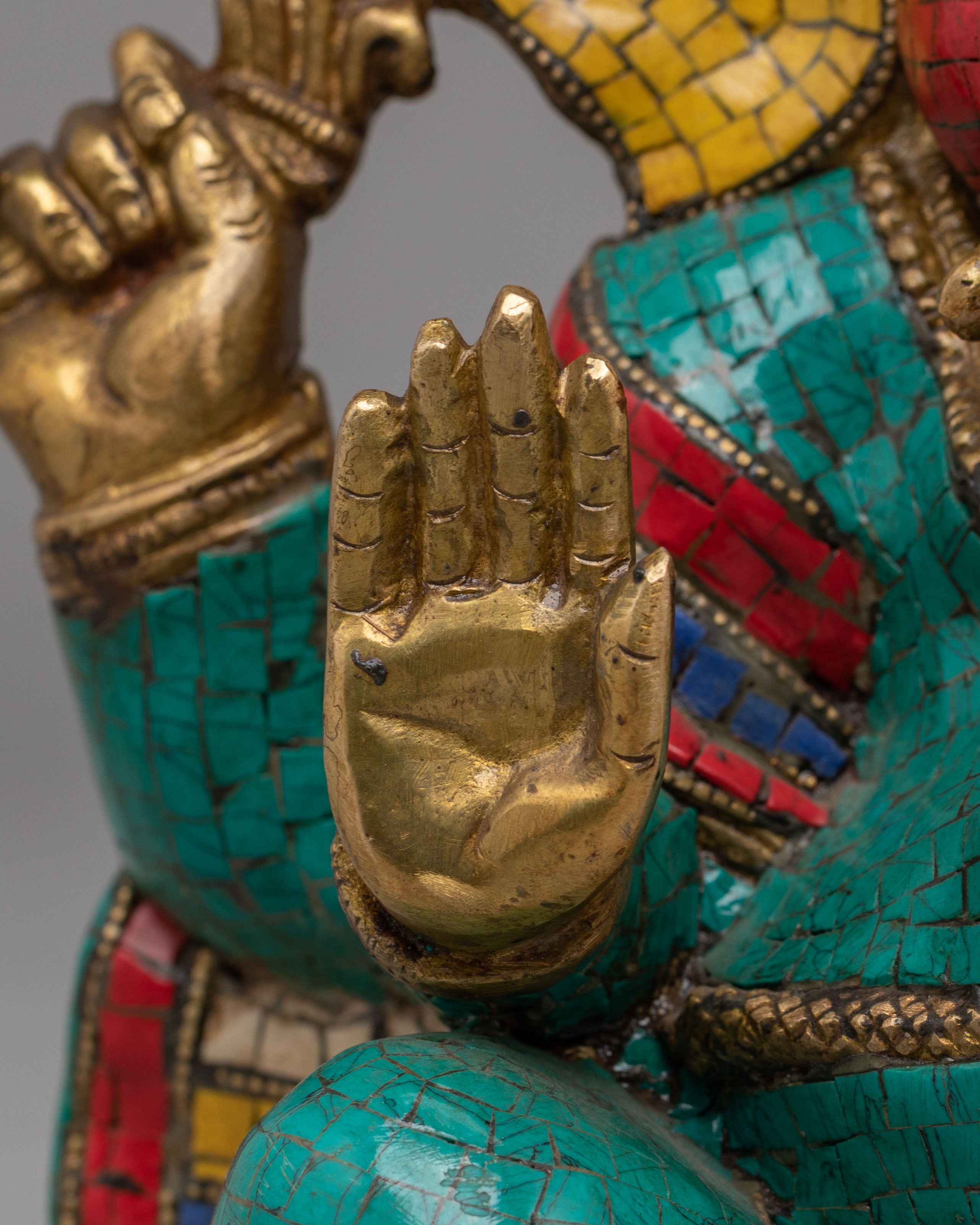 Traditional Hindu Ganesha Statue | Brass Gemstone Hindu Deity Sculpture