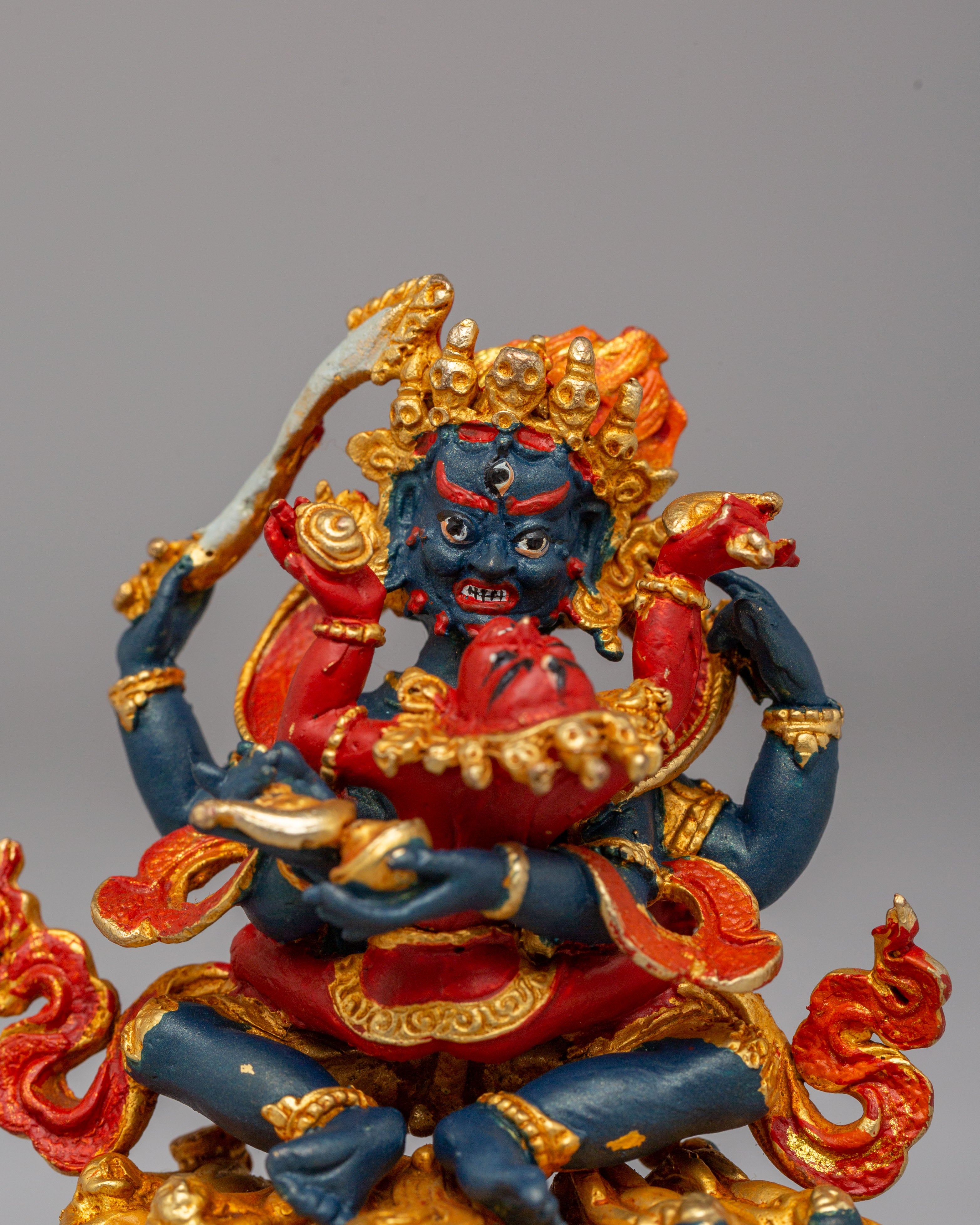 Four Armed Mahakala With Consort Statue | Symbol of Divine Union