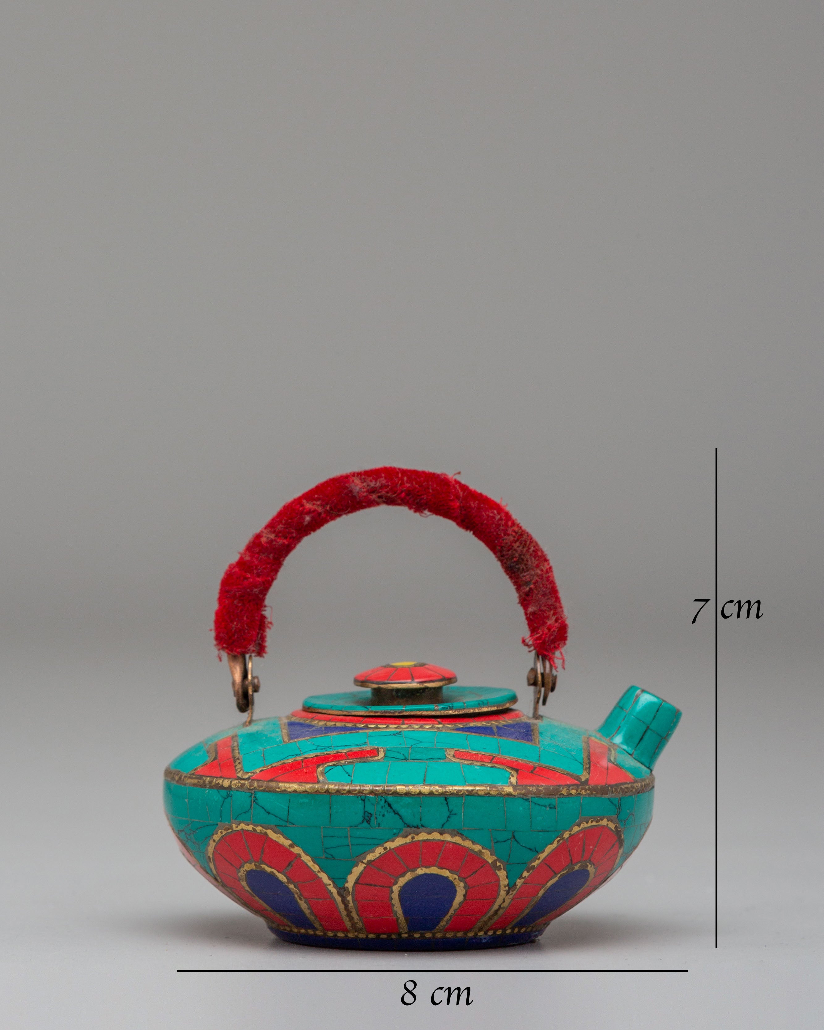 Handcrafted Copper Tea Pot | Teapot with Coral and Turquoise Stones