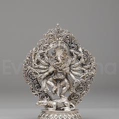 Machine-made 12-Armed Maha Rakta Ganesh Statue 
