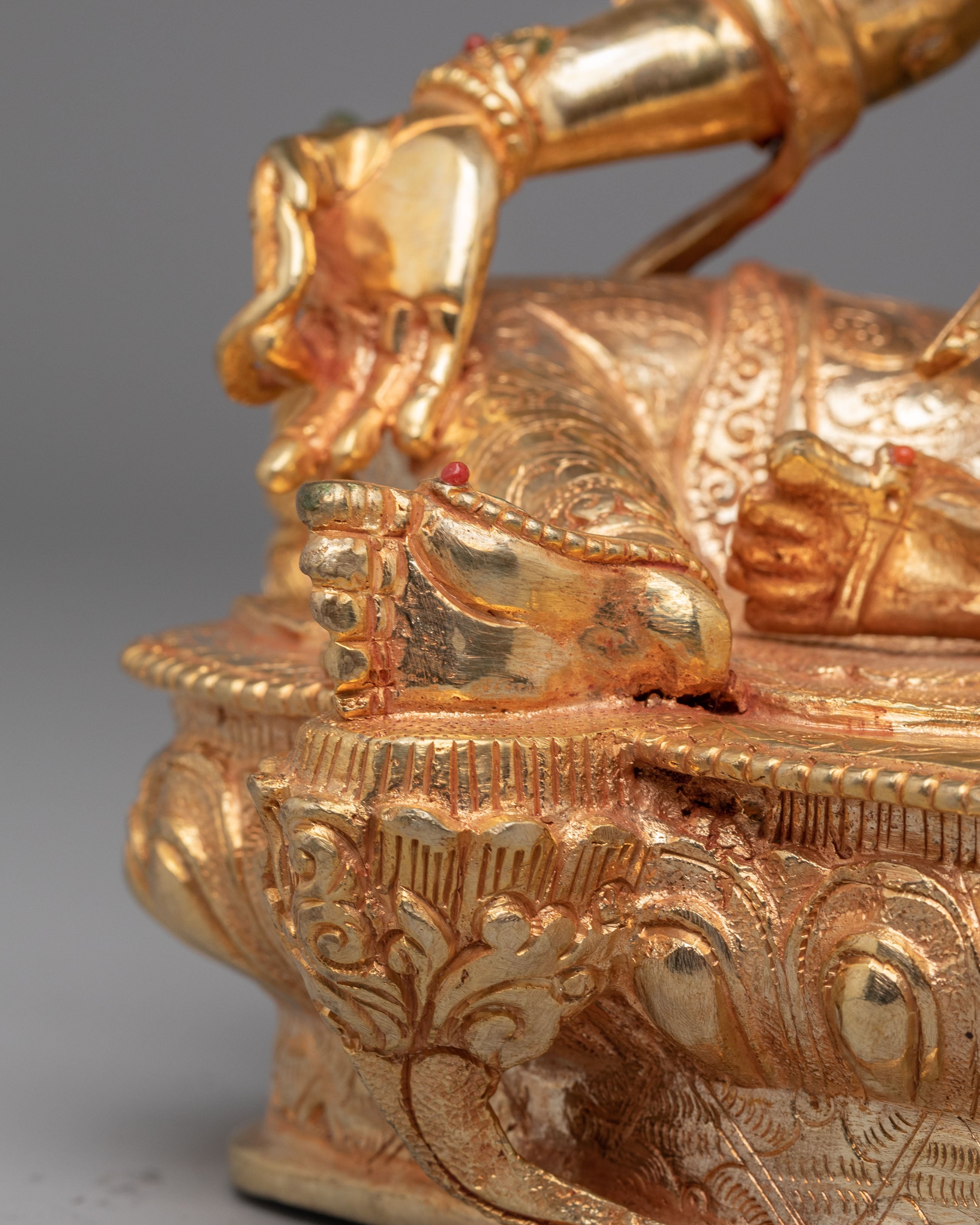Sacred Green Tara Sculpture | Copper Body with 24K Gold Plating and Gemstones
