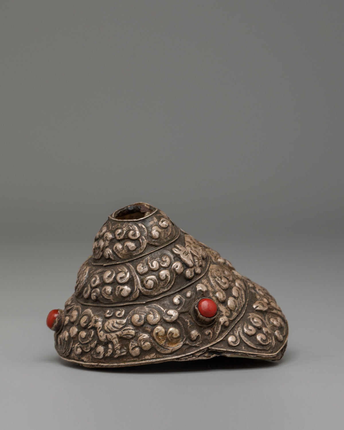 Himalayan Dharma Conch Shell | Silver Covered Buddhist Ritual Instrument