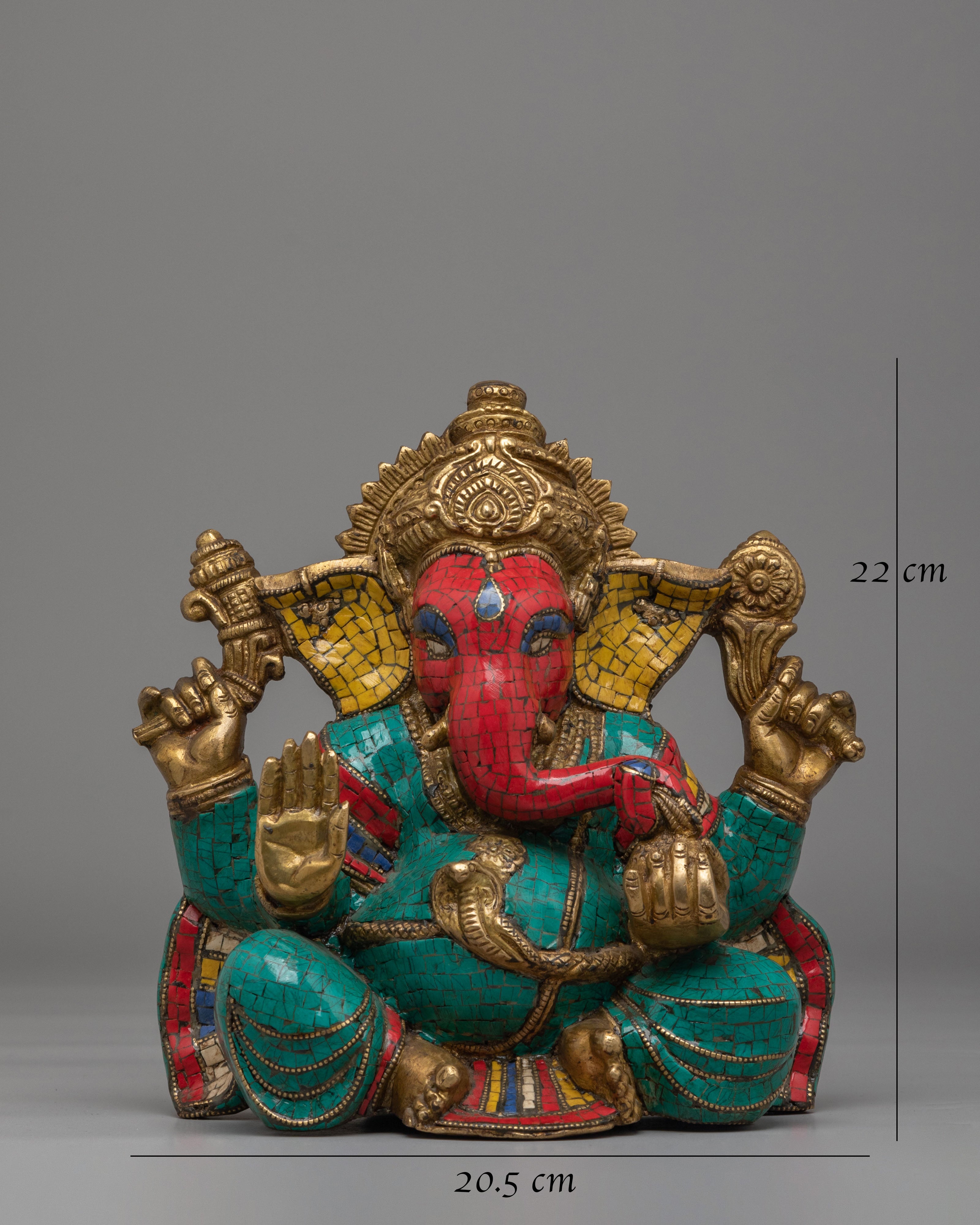 Traditional Hindu Ganesha Statue | Brass Gemstone Hindu Deity Sculpture