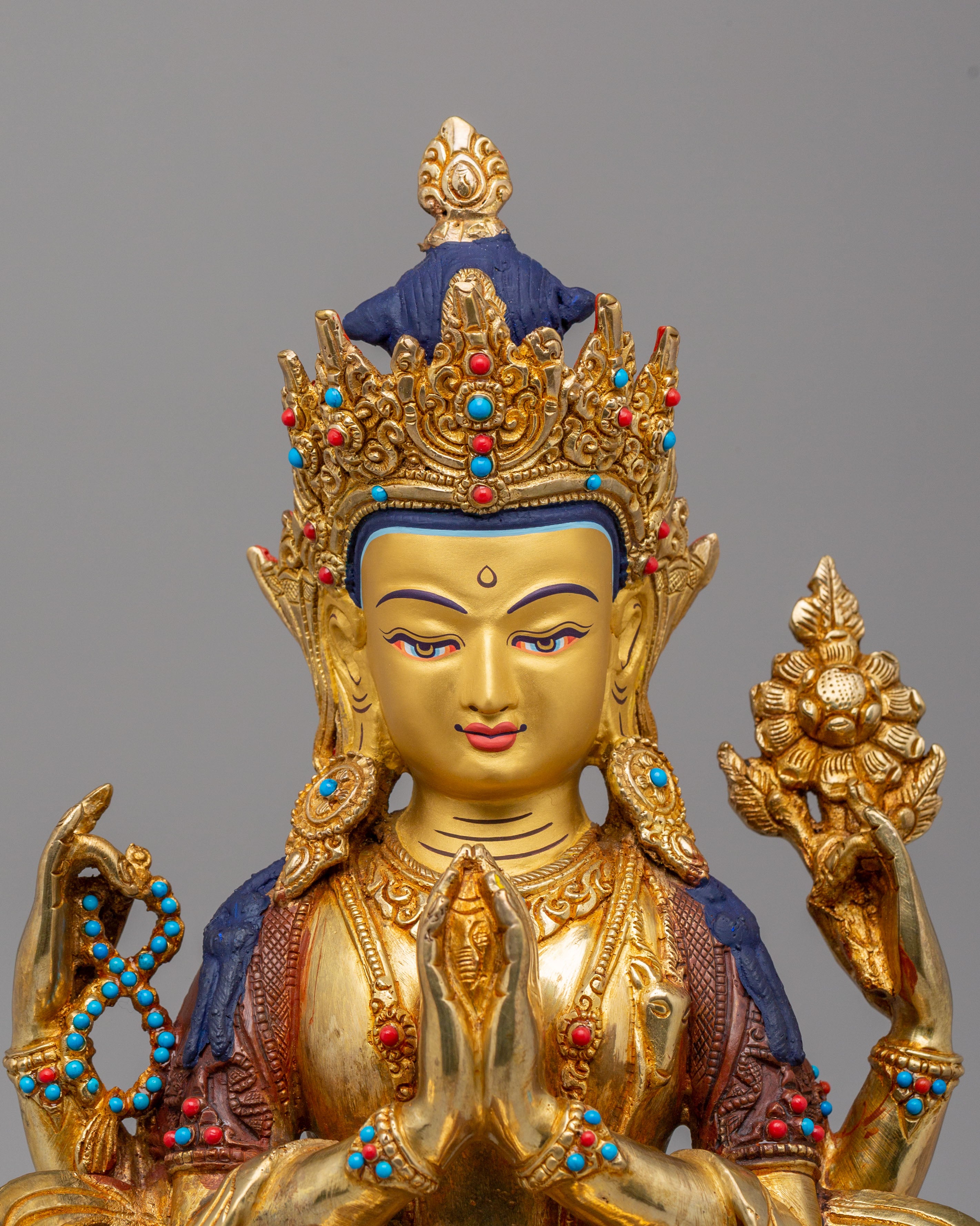 Traditional Chenrezig Statue | Tibetan Compassion Buddha Sculpture