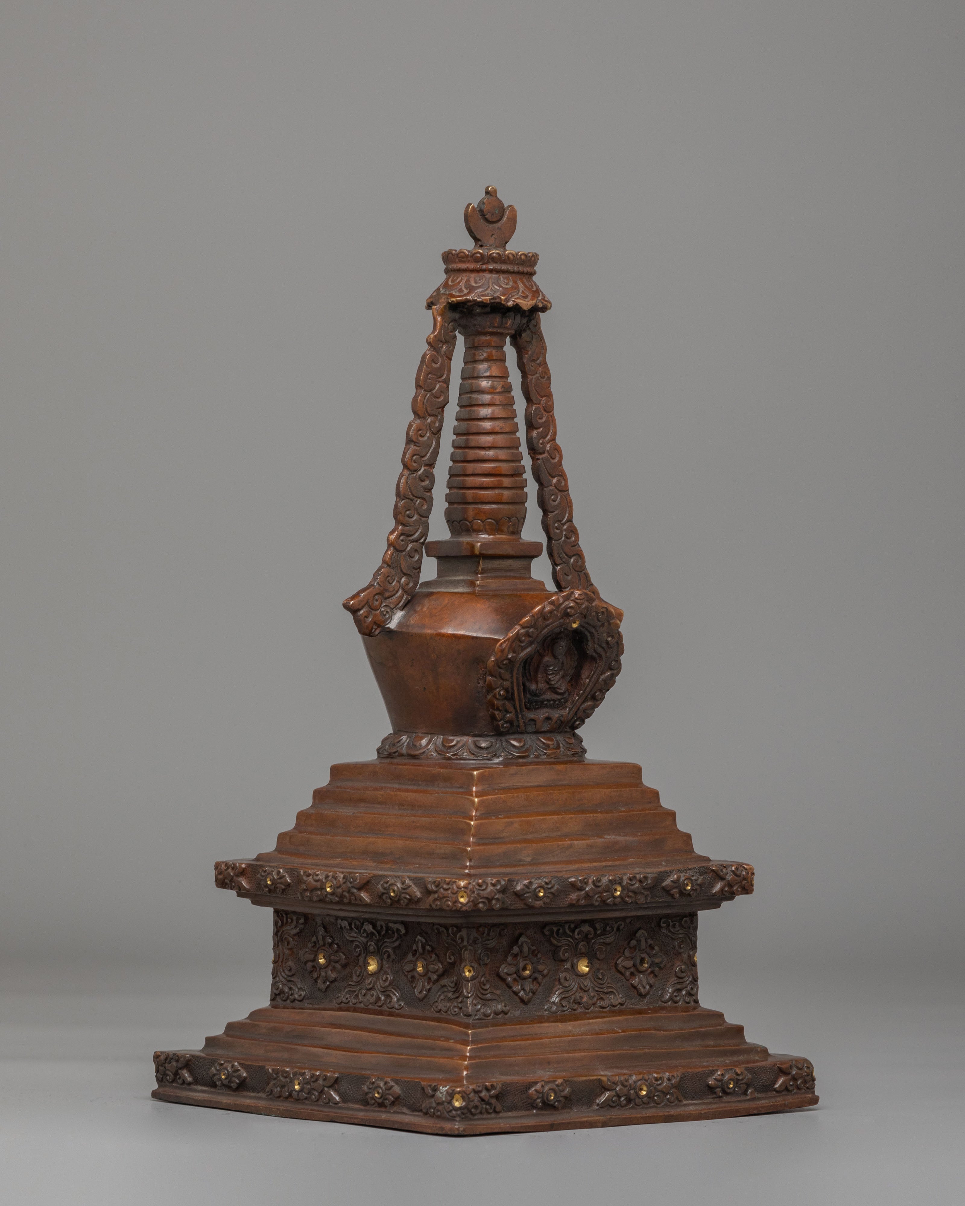 Himalayan Enlightenment Prayer Stupa | Oxidized Copper Decor