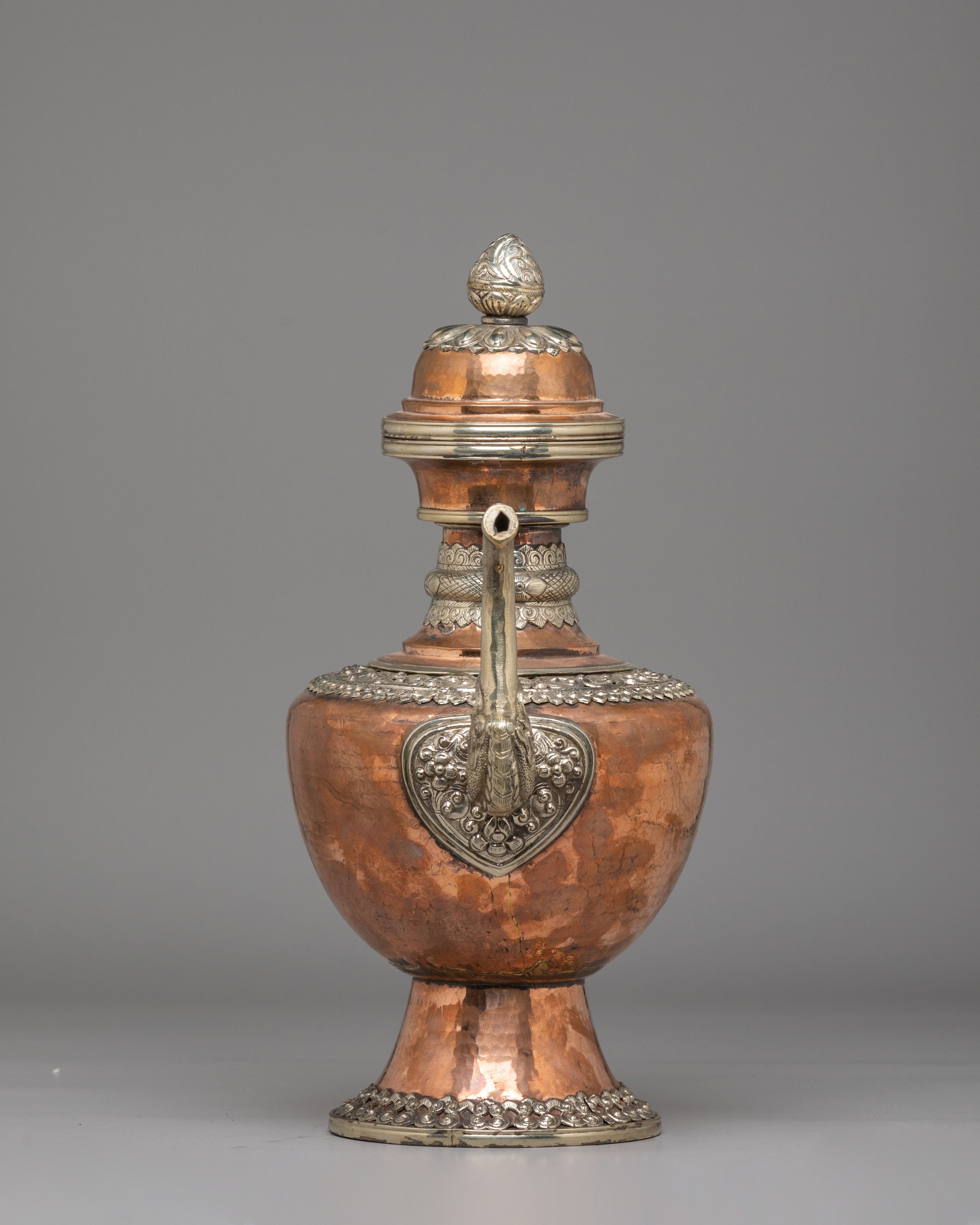 Himalayan Sacred Tea Pot Set | Handcrafted Copper and White Metal Vessels