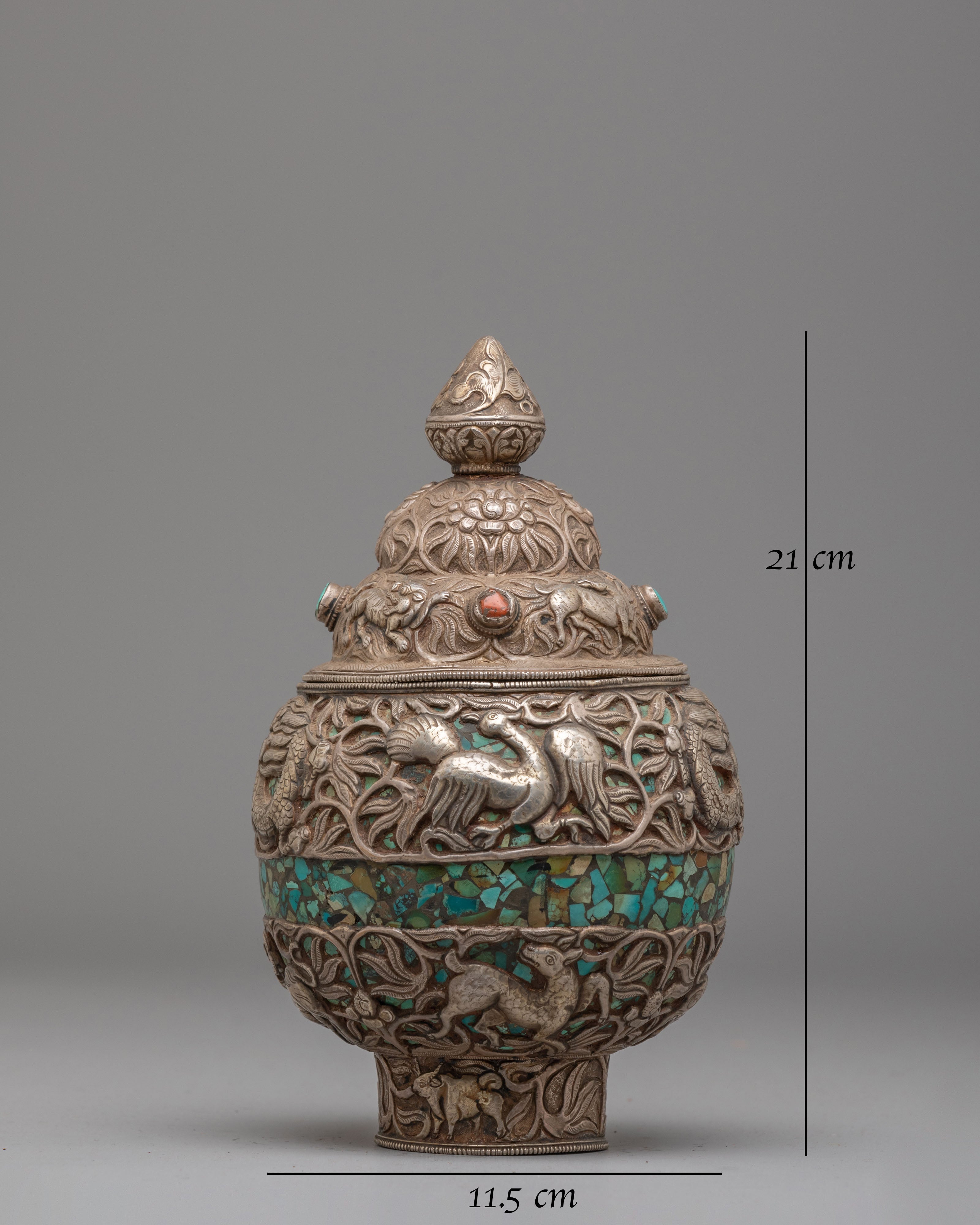 Sacred Tibetan Ritual Rice Vessel | Traditional Buddhist Offerings Vessel