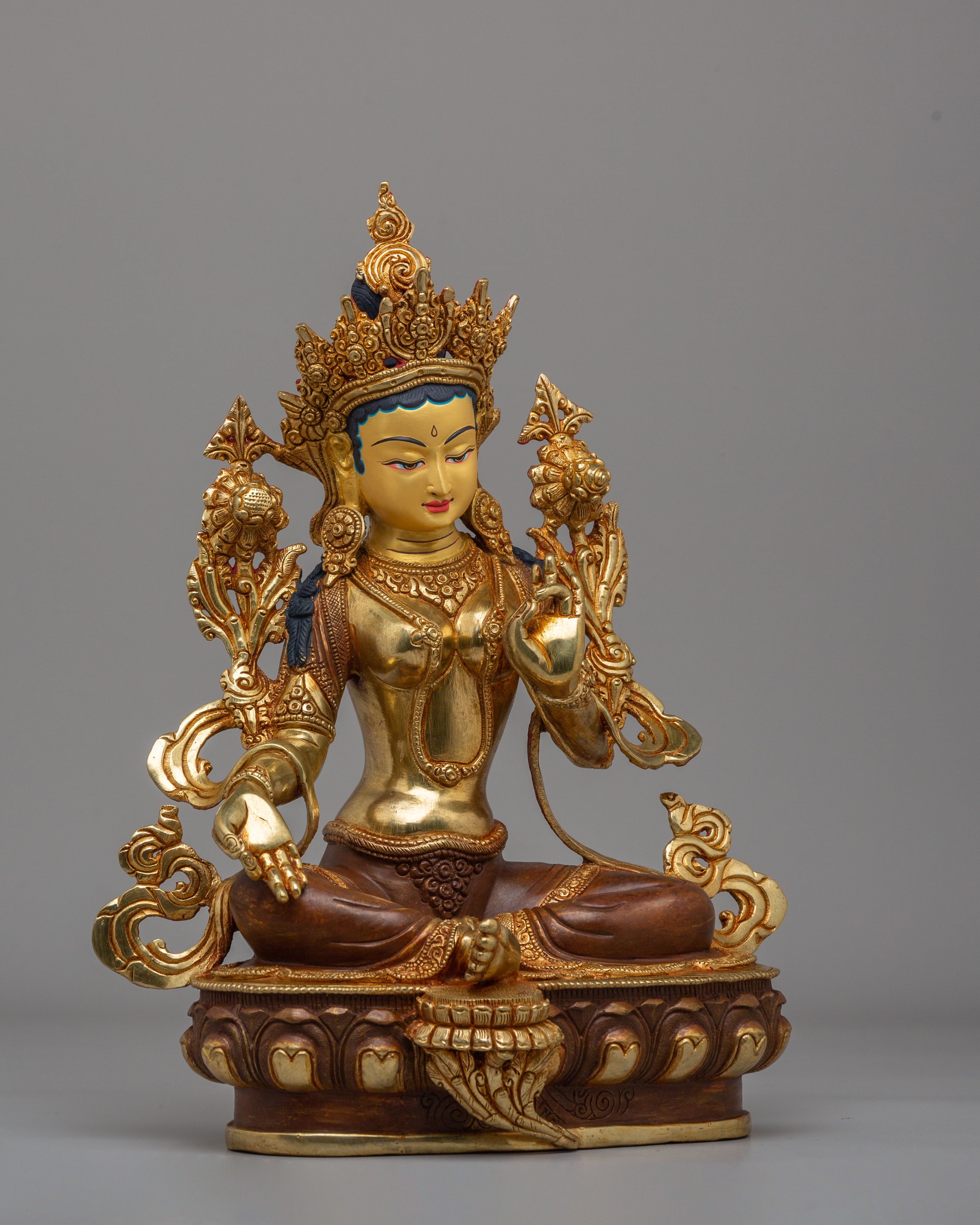Handcrafted Green Tara Statue | Tibetan Buddhist Goddess Sculpture
