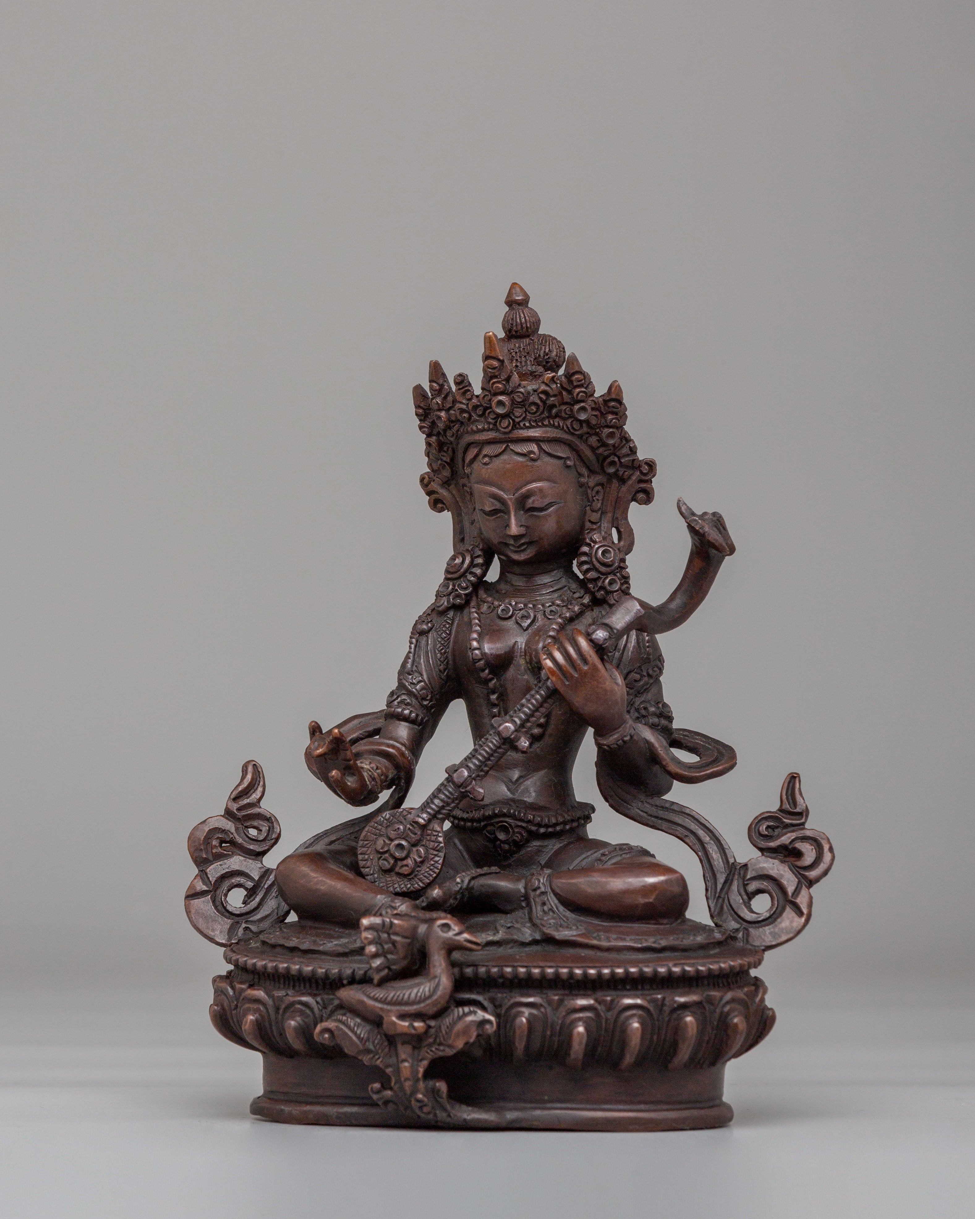 Traditional Saraswati Devi Statue | Oxidized Copper Idol for Meditation