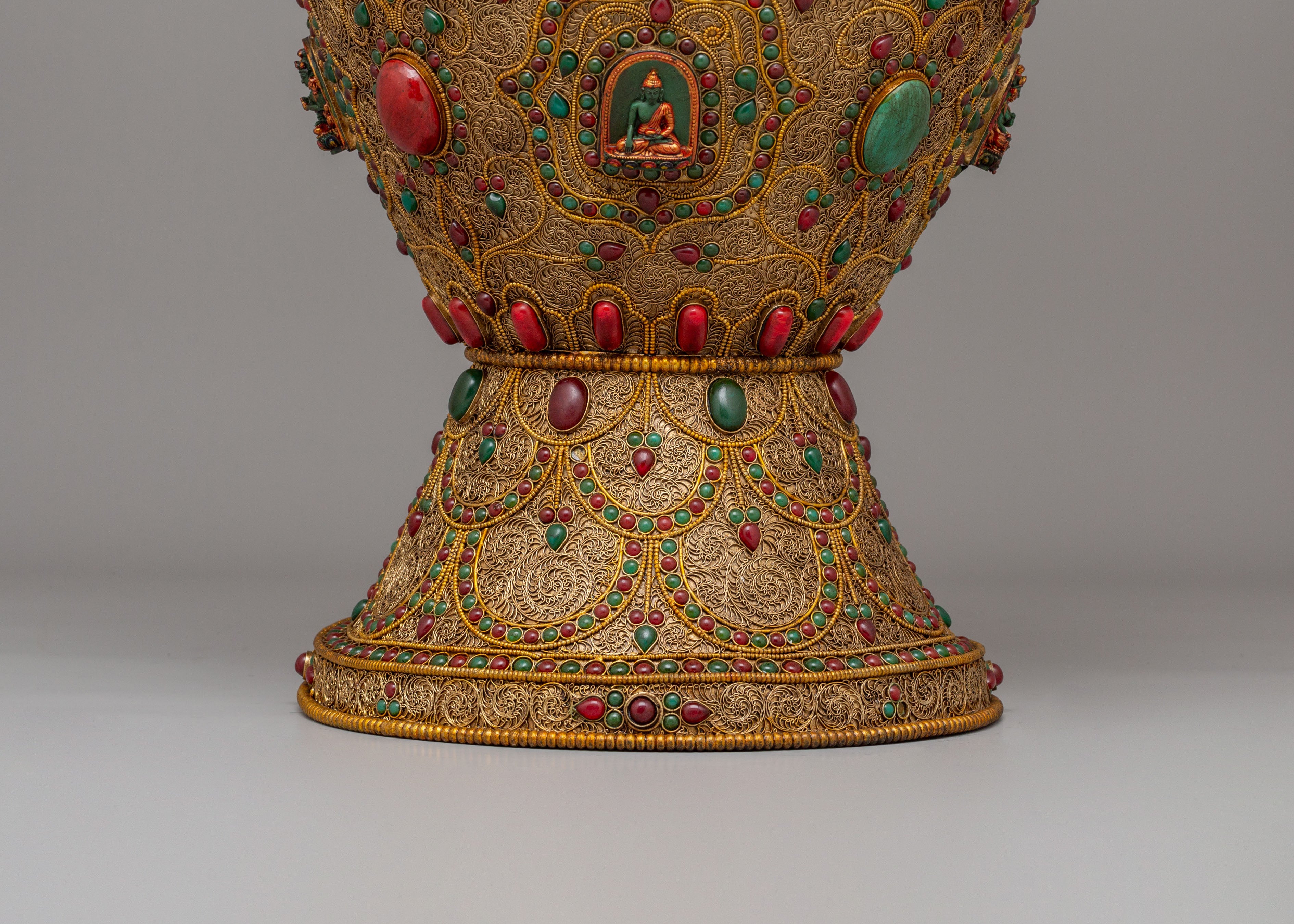 Traditional Flower Vase | Copper Gemstone Buddhist Altar Decor