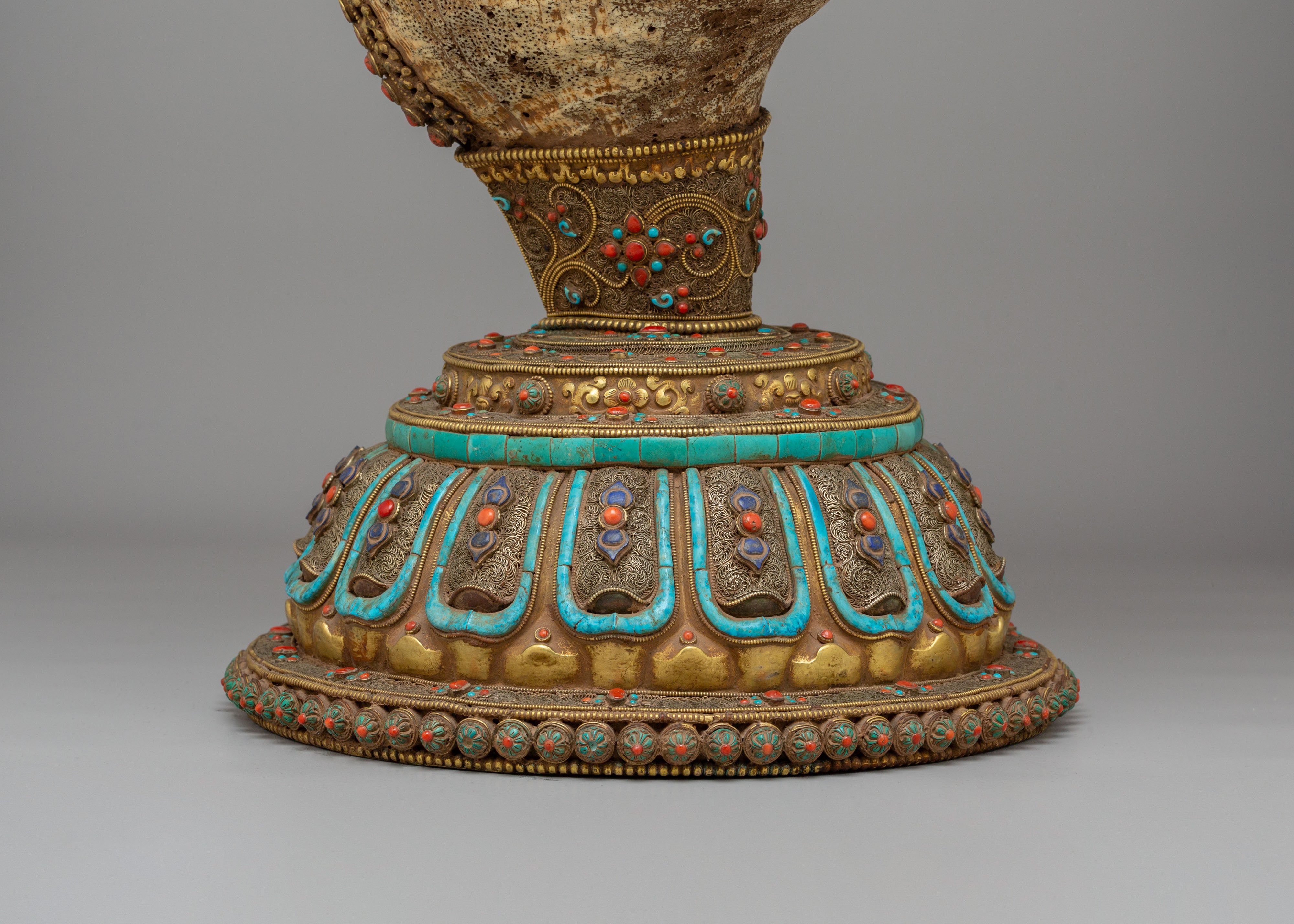Handmade Decorative Sankha with Base | Antique Conch Shell Spiritual Decor