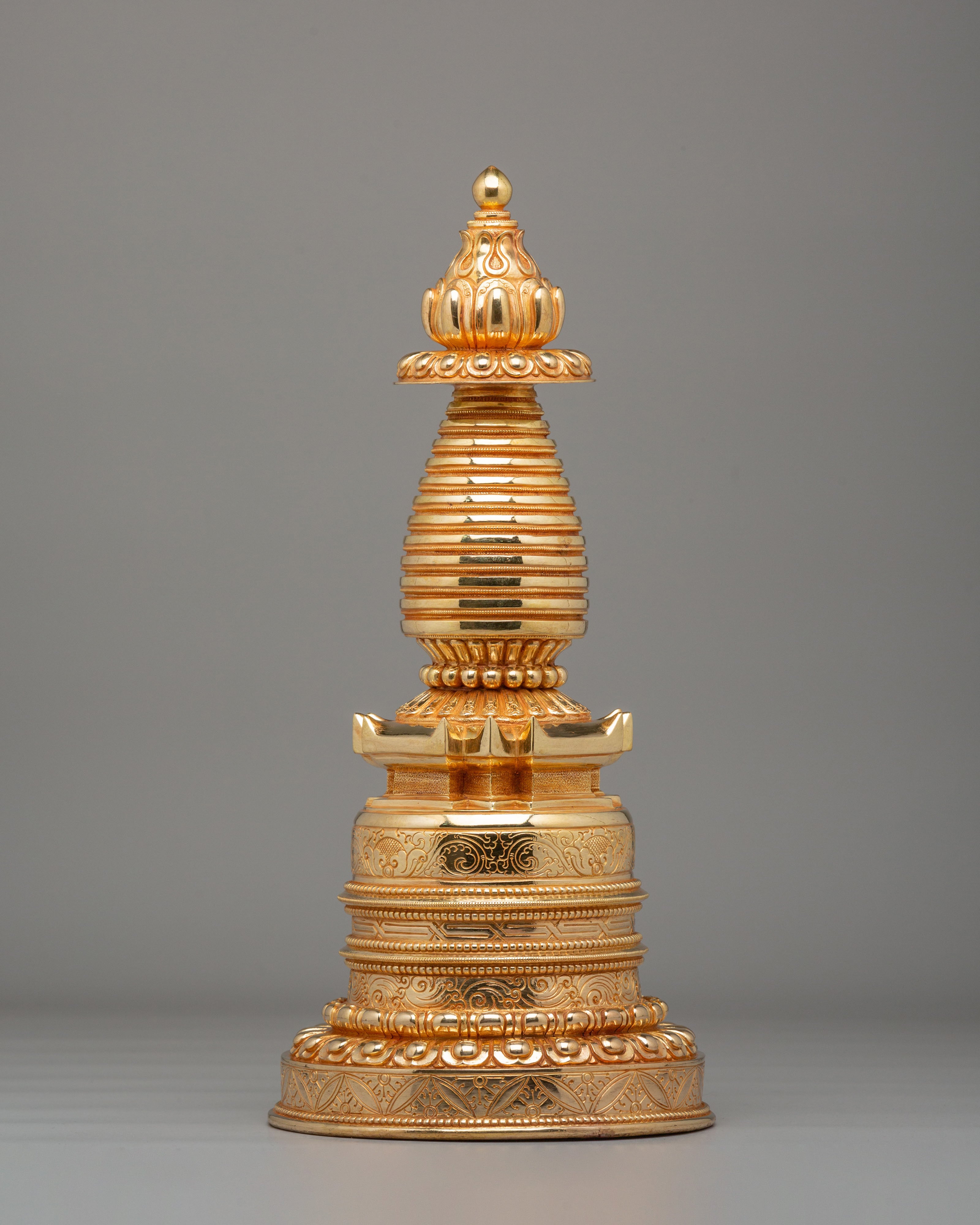 Tibetan Sacred Kadampa Stupa | Handcrafted Copper Sculpture with 24K Gold Plating