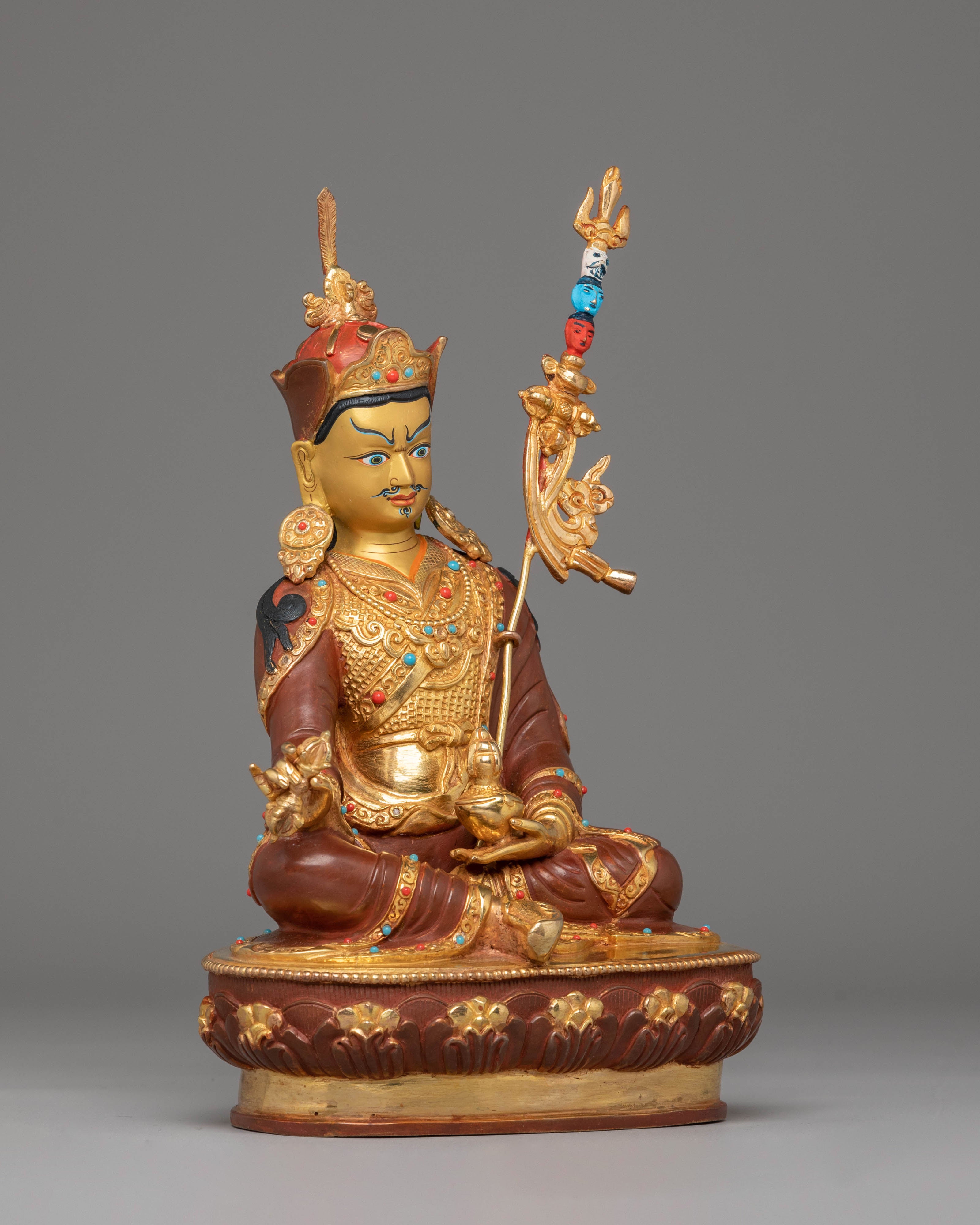Guru Rinpoche Buddhist Master Statue | 24K Gold Plated Tibetan Art