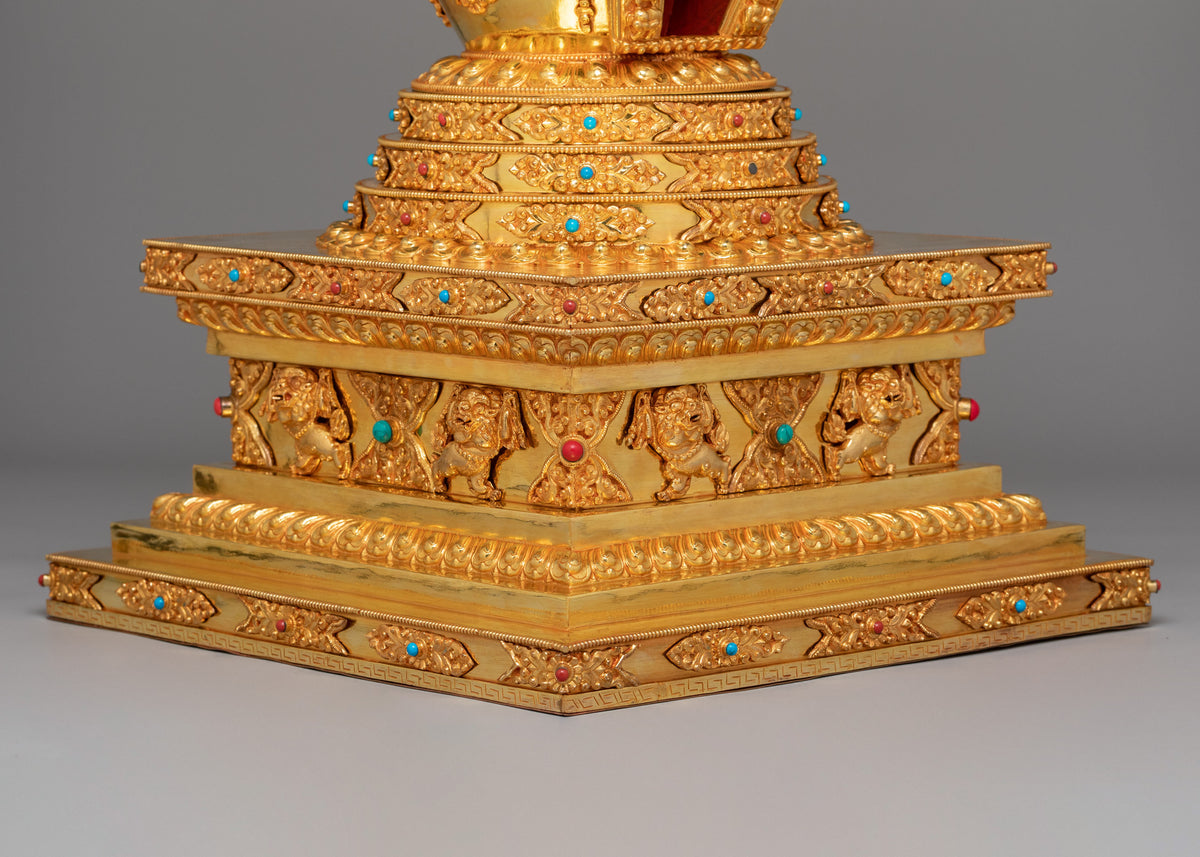 Tibetan Buddhist Namgyalma Stupa | Stupa of Complete Victory | Gold Plated Sacred Stupa