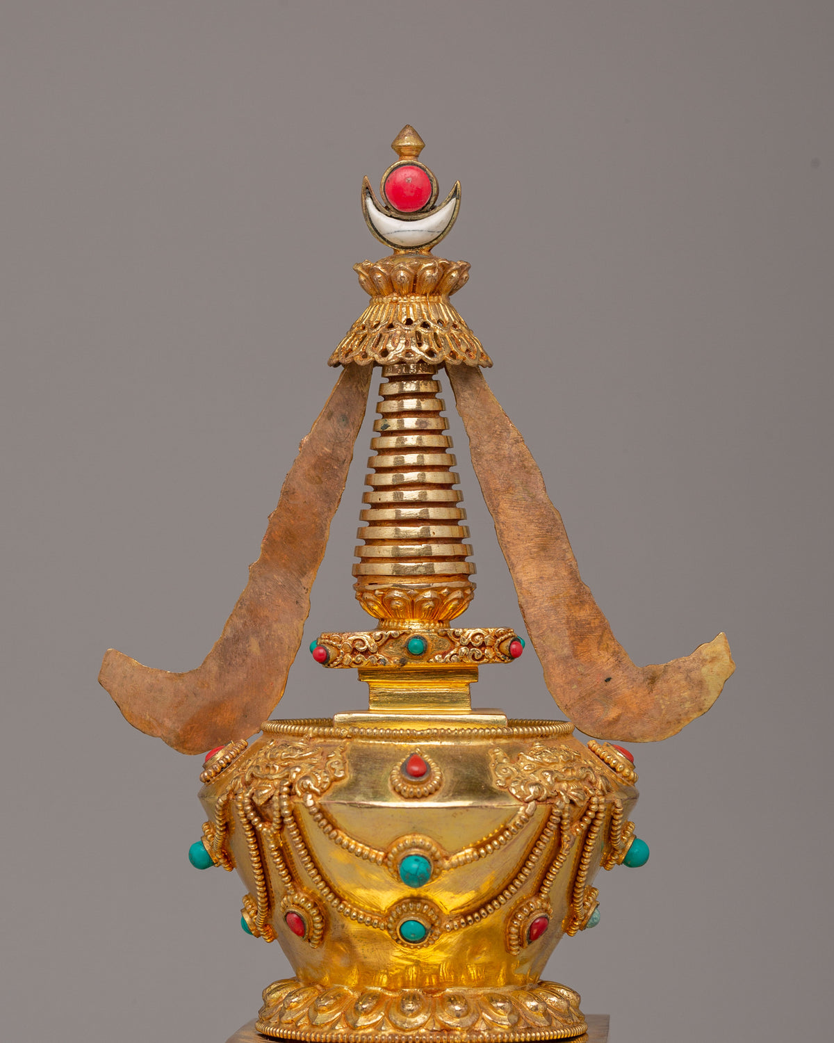 Tibetan Ritual Enlightenment Stupa | Gold Plated Copper Stupa