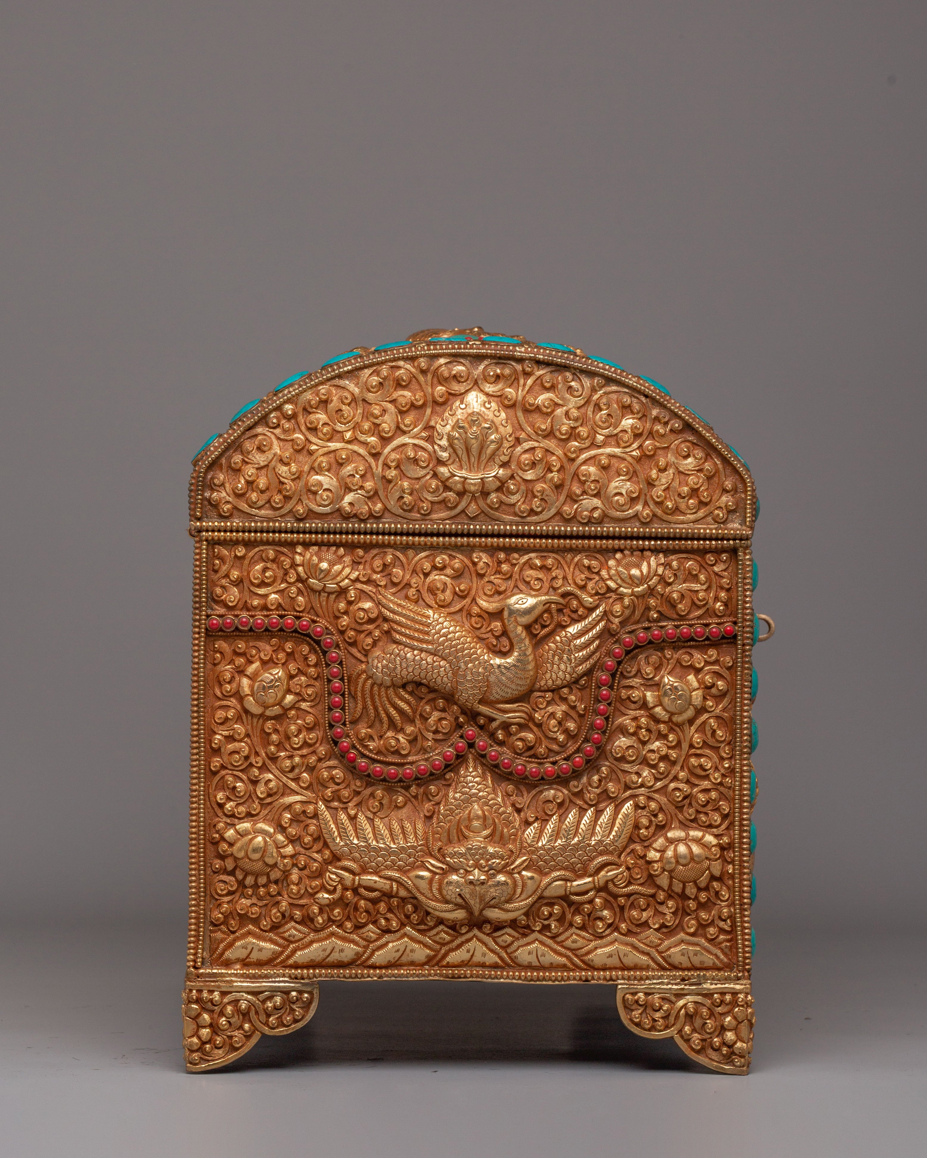 Handmade Dragon Treasure Box | Gemstone & Gold Plated Copper