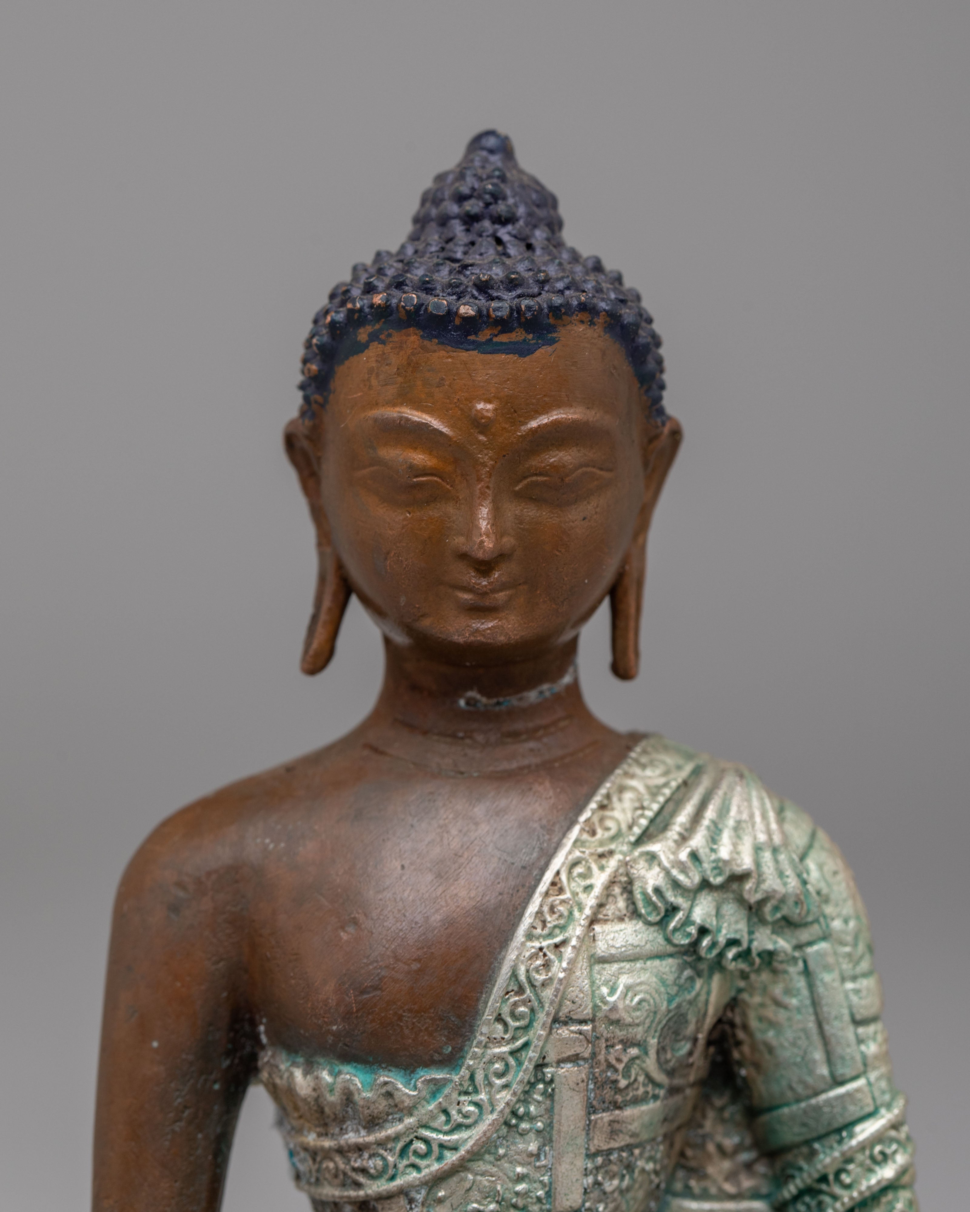 Himalayan Shakyamuni Buddha Deity Statue | Silver Plated with Acrylic Color