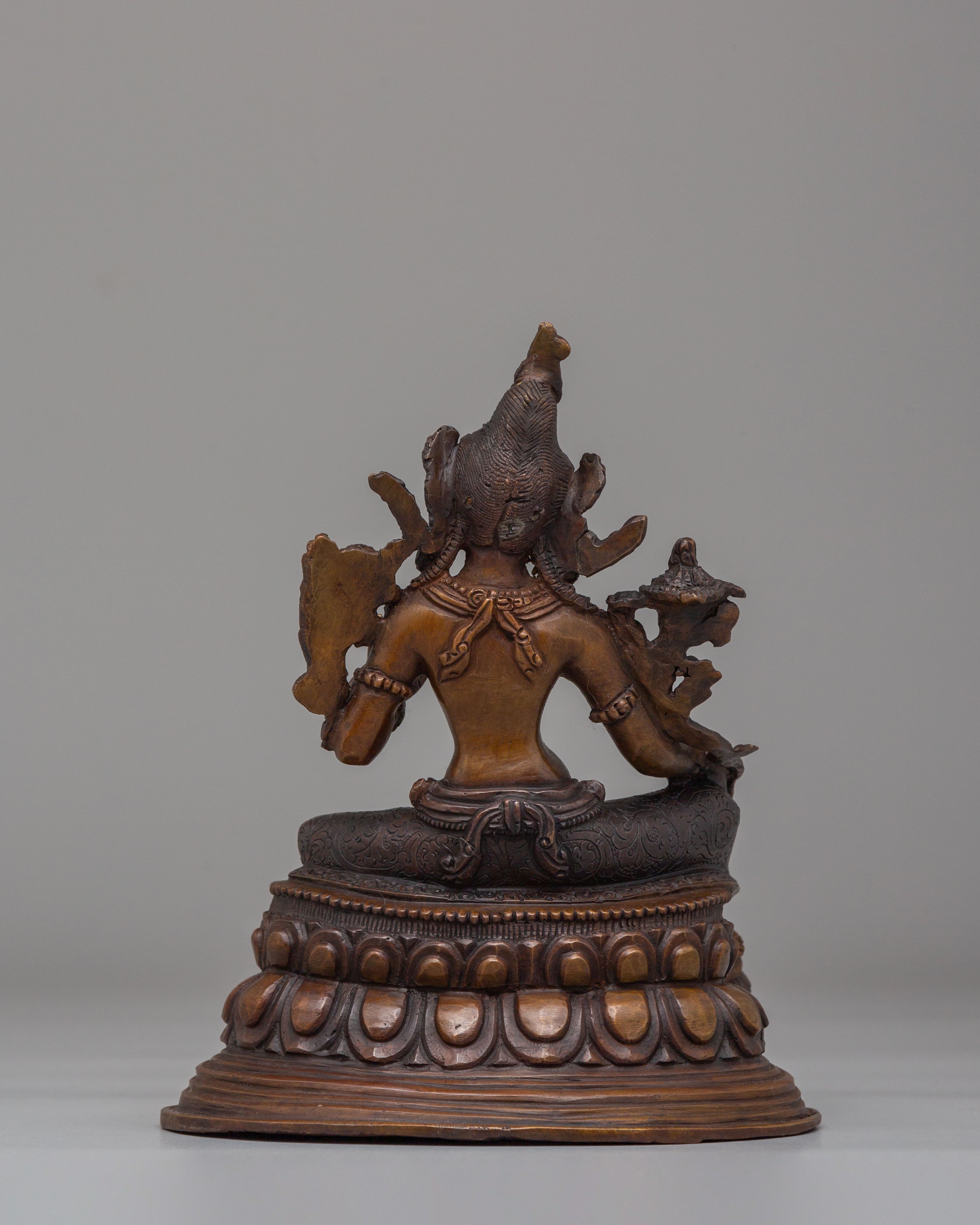 Himalayan Green Tara Goddess Statue | Oxidized Copper Tibetan Protector