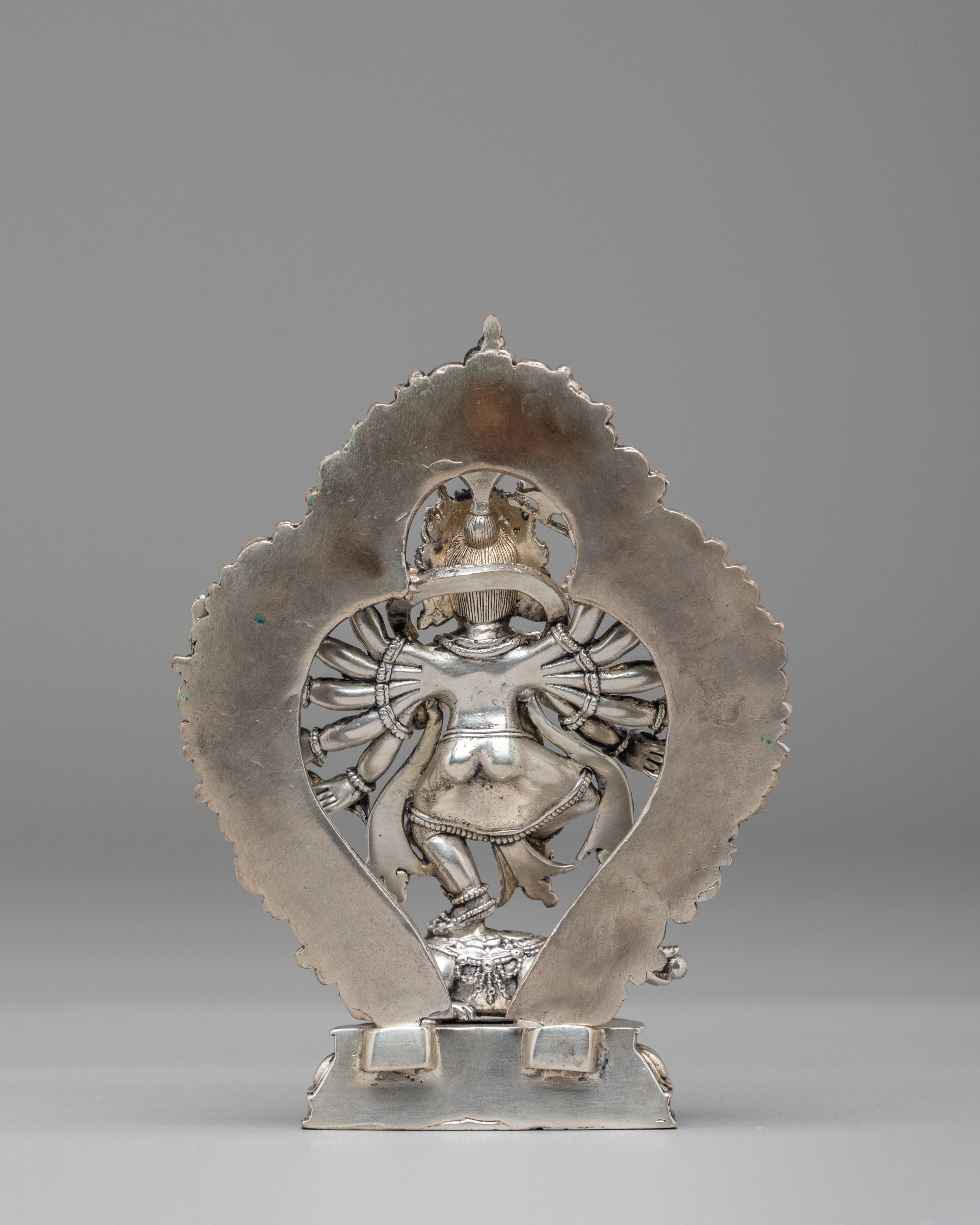 12-Armed Maha Rakta Ganesh Statue | Machine Made Silver Plated Hindu Deity