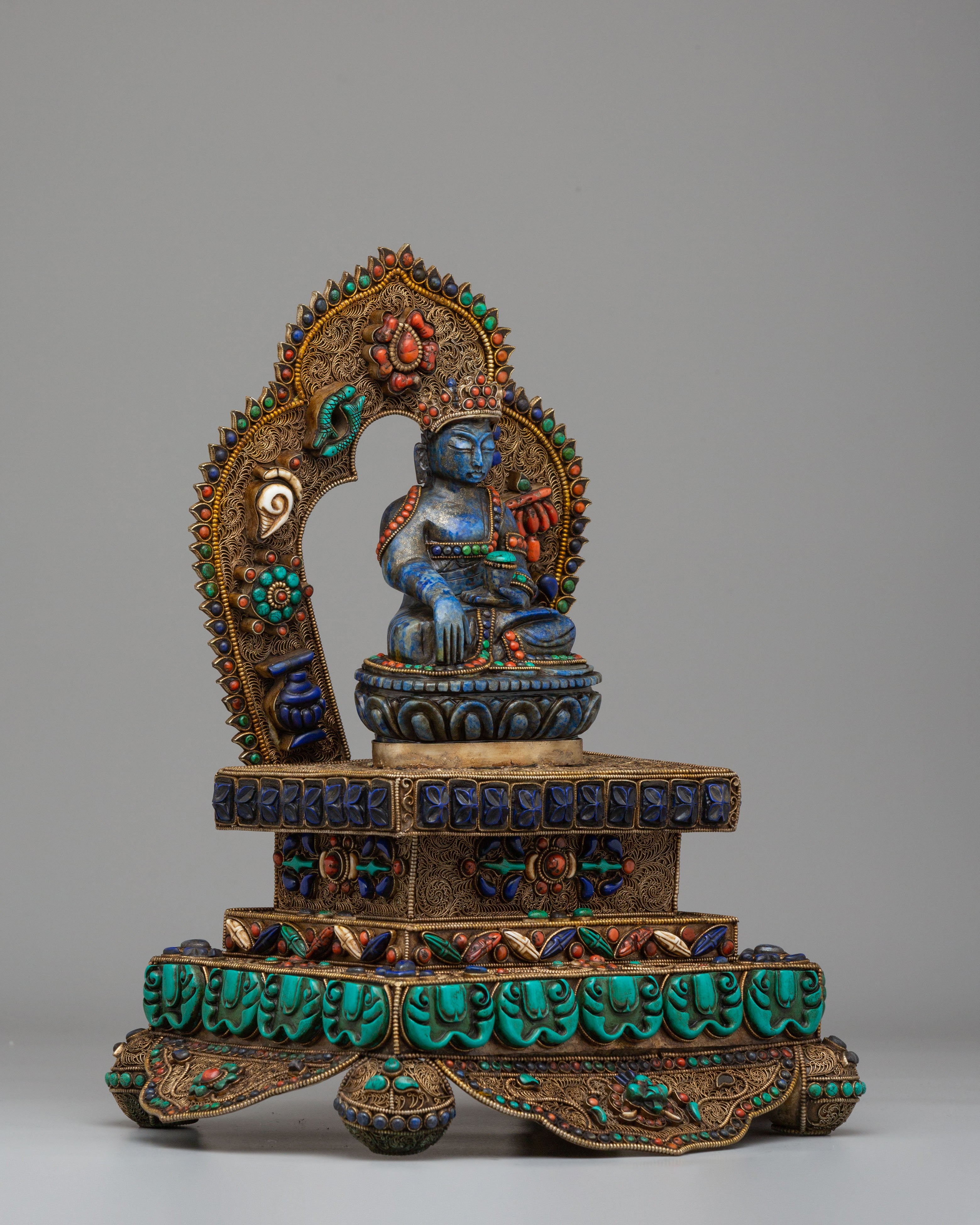Shakyamuni Buddha on Throne Sculpture | Sacred Tibetan Artwork