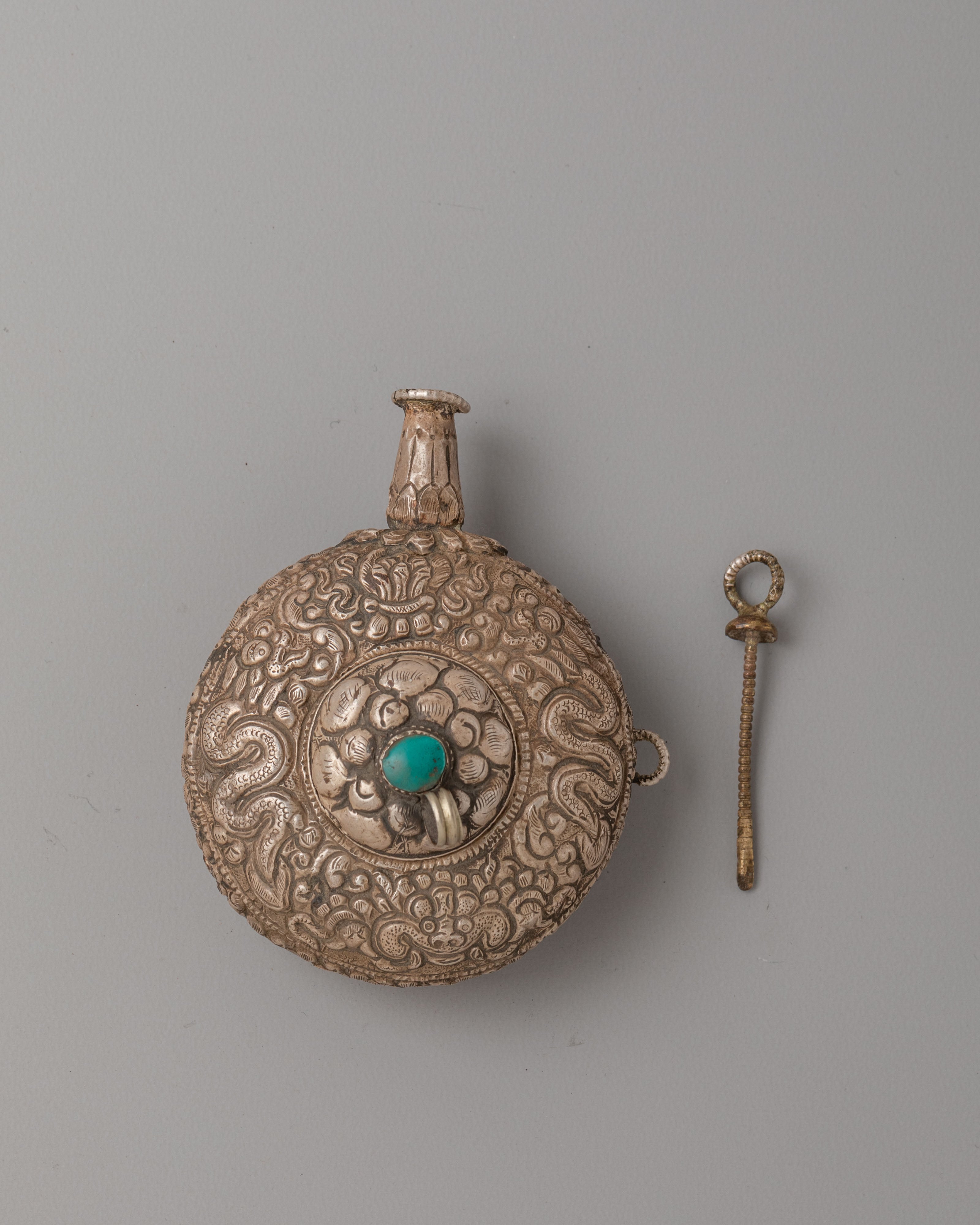 Buddhist Snuff Bottle | Handcrafted Silver Dragon Engraved Vessel