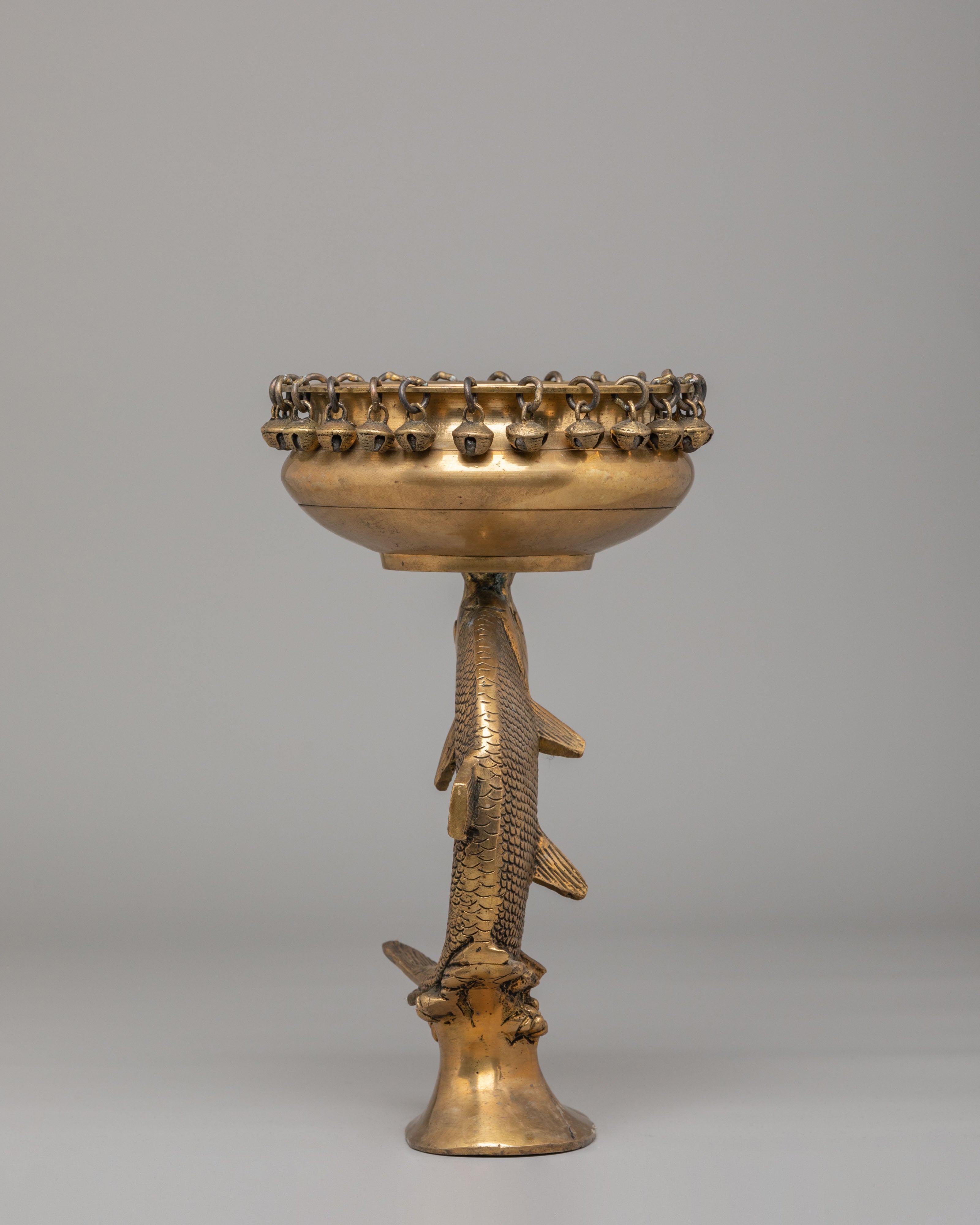 Himalayan Sacred Decorative Urli Bowl | Ritual Vessel with Fish Pedestal