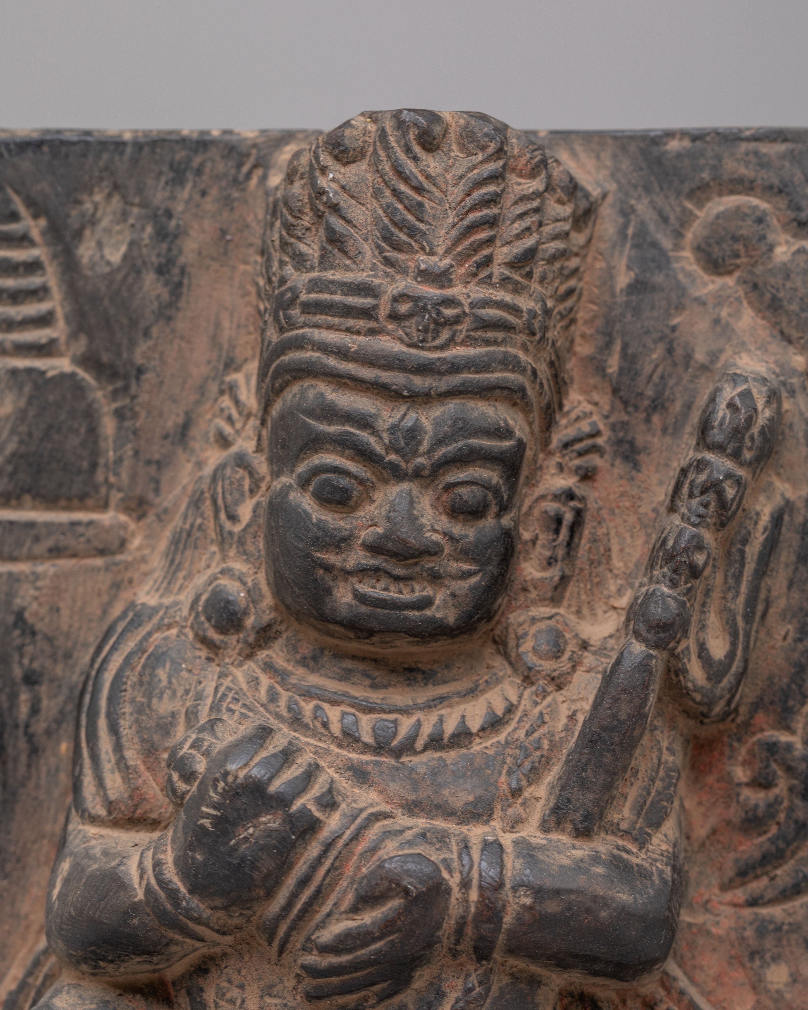 Vajrayana Mahakala Altar Statue | Handcarved Stone Mahakala Art
