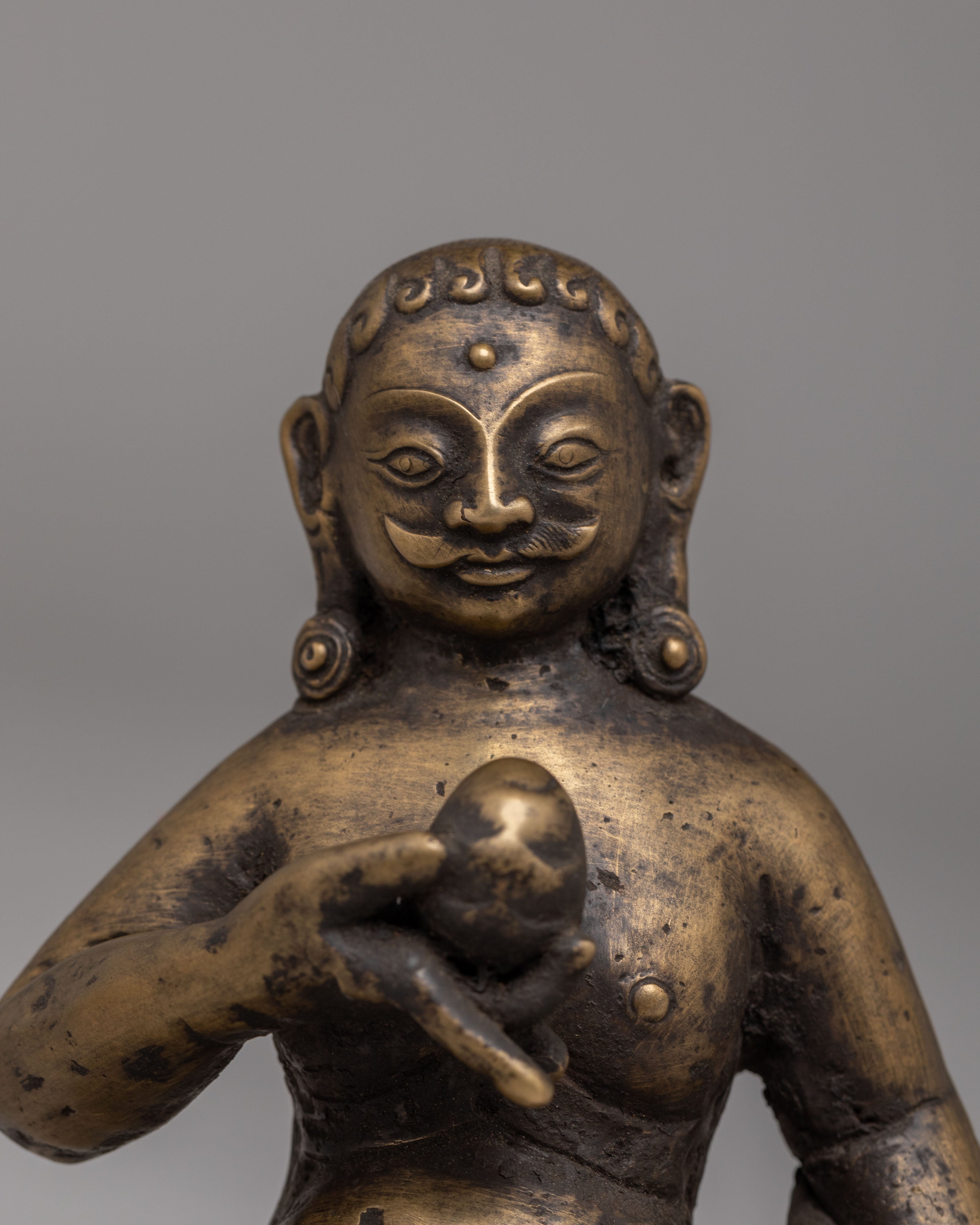 Buddhist Wealth Deity Dzambhala Statue | Antique Brass Altar Sculpture