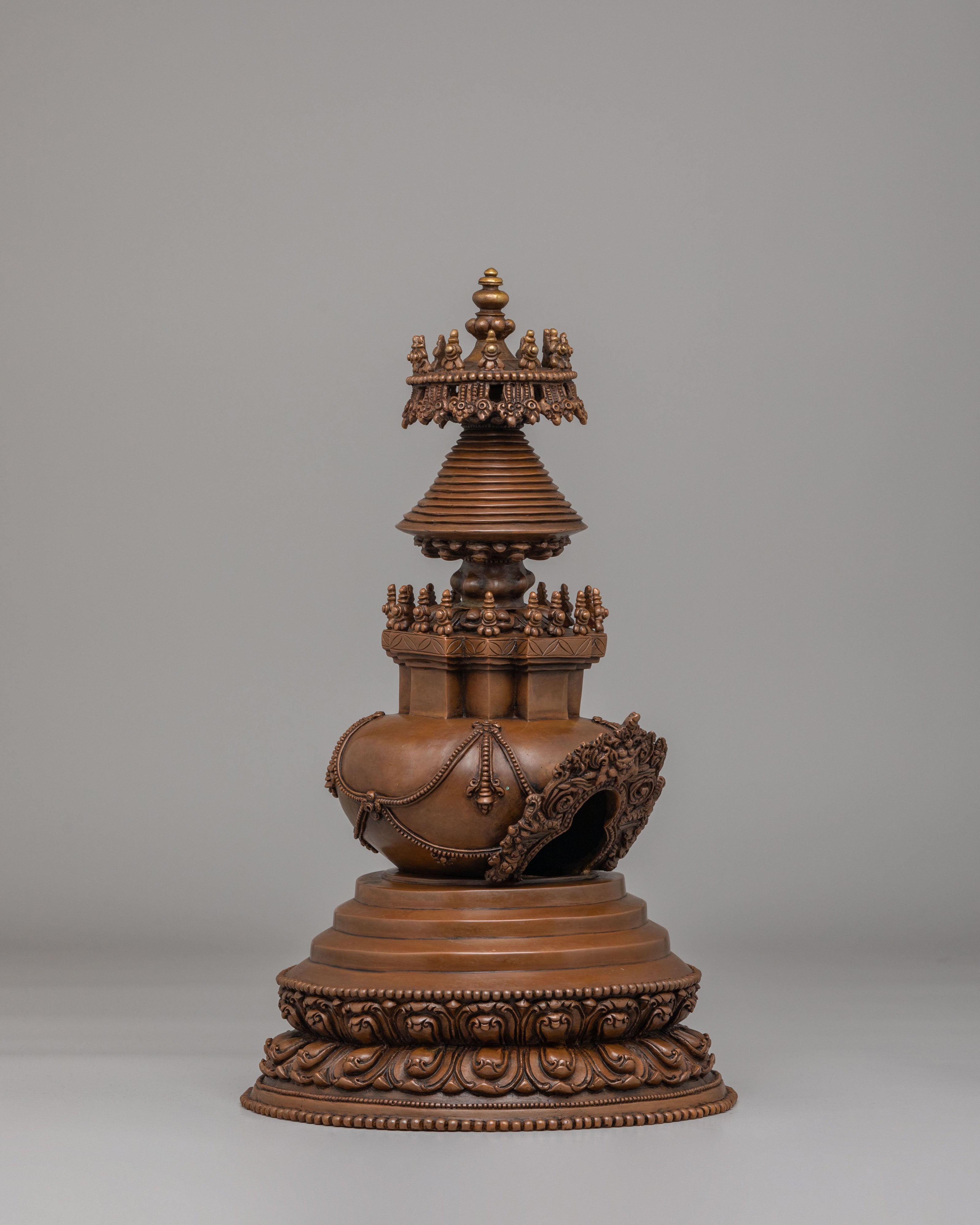 Handcrafted Altar Kadampa Stupa | Oxidized Copper Body