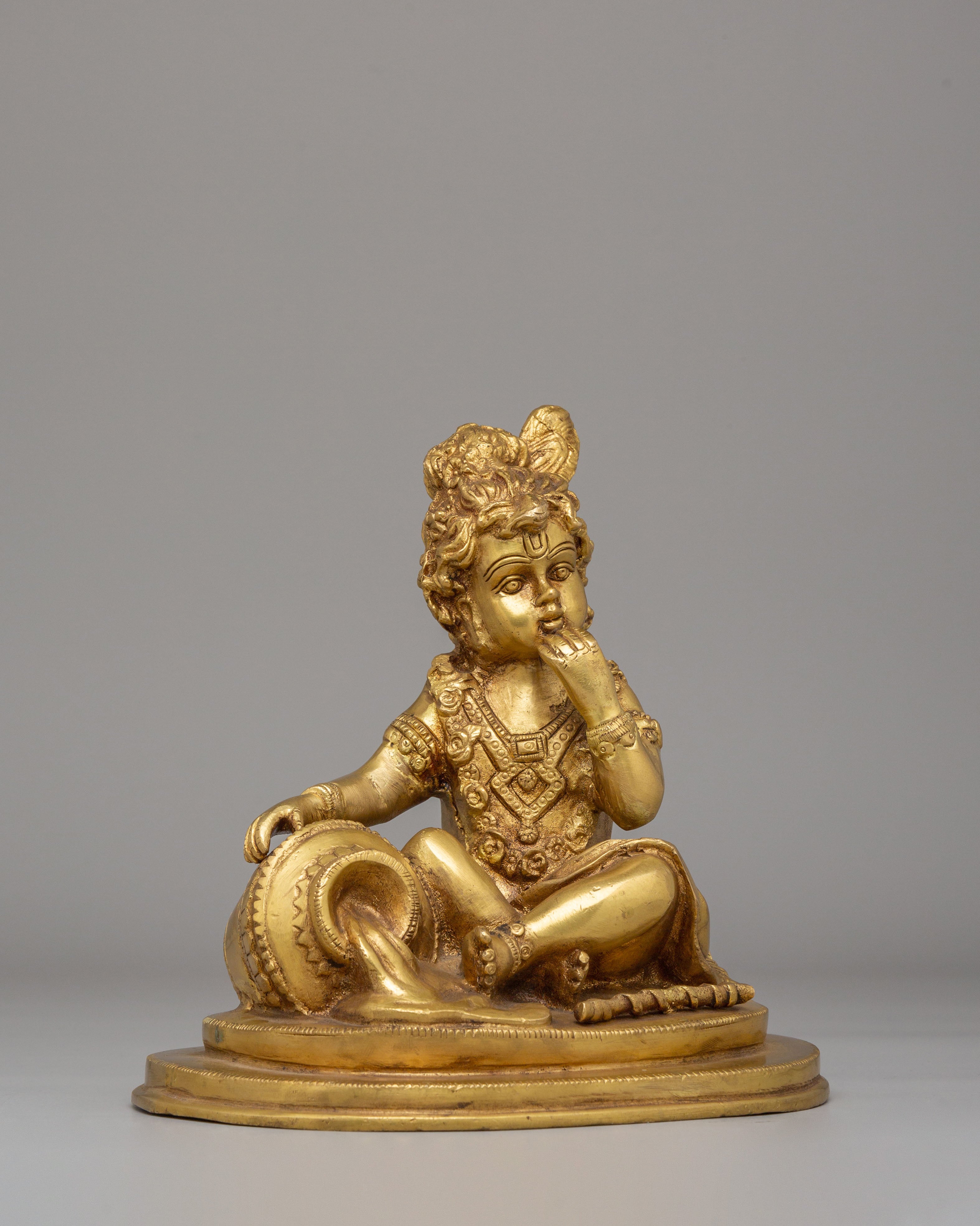 Spiritual Little Krishna Statue | Copper & Gold Plated Hindu Deity Figurine