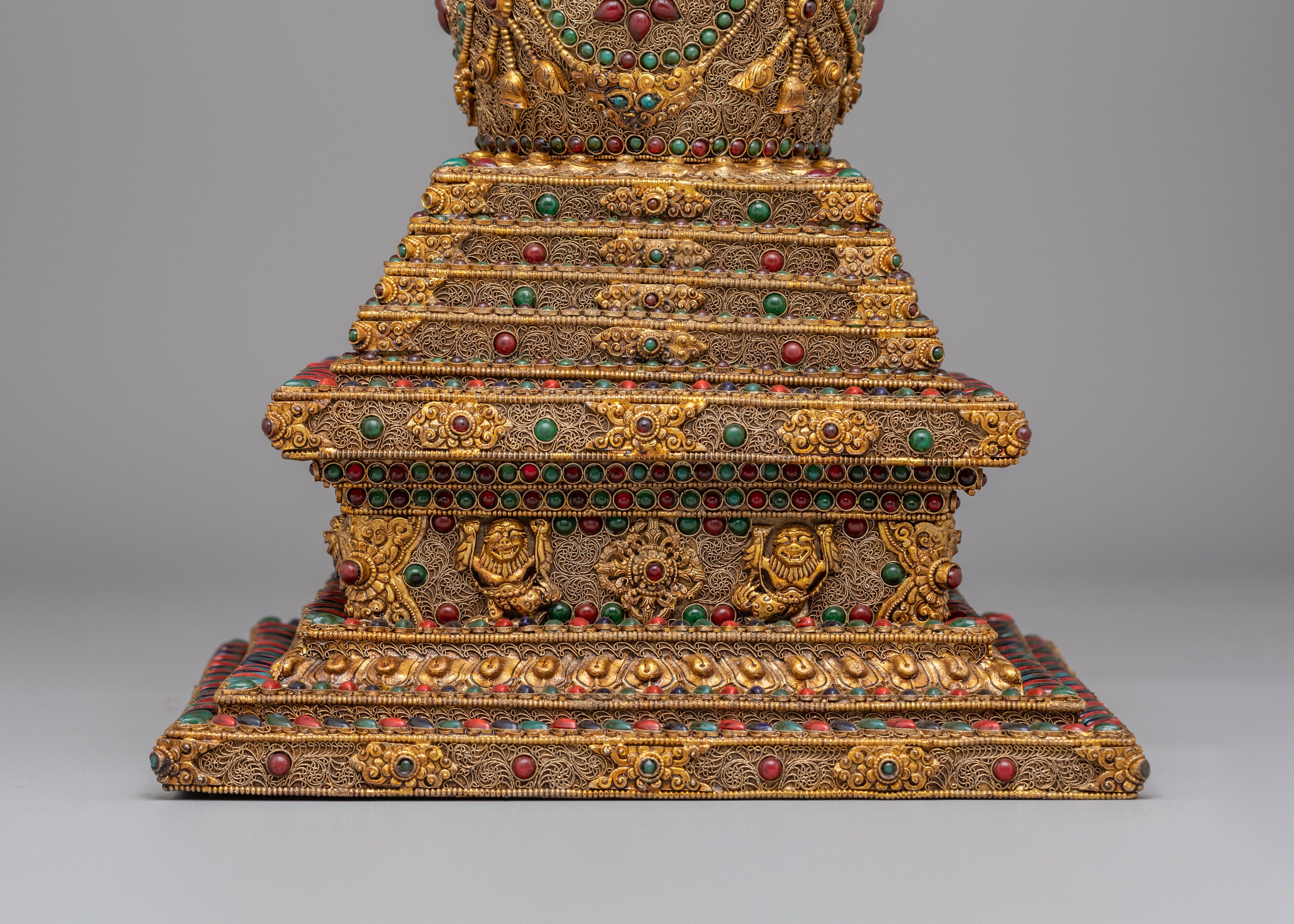 Gold-Plated Enlightenment Chorten | Handmade Buddhist Altar Decor