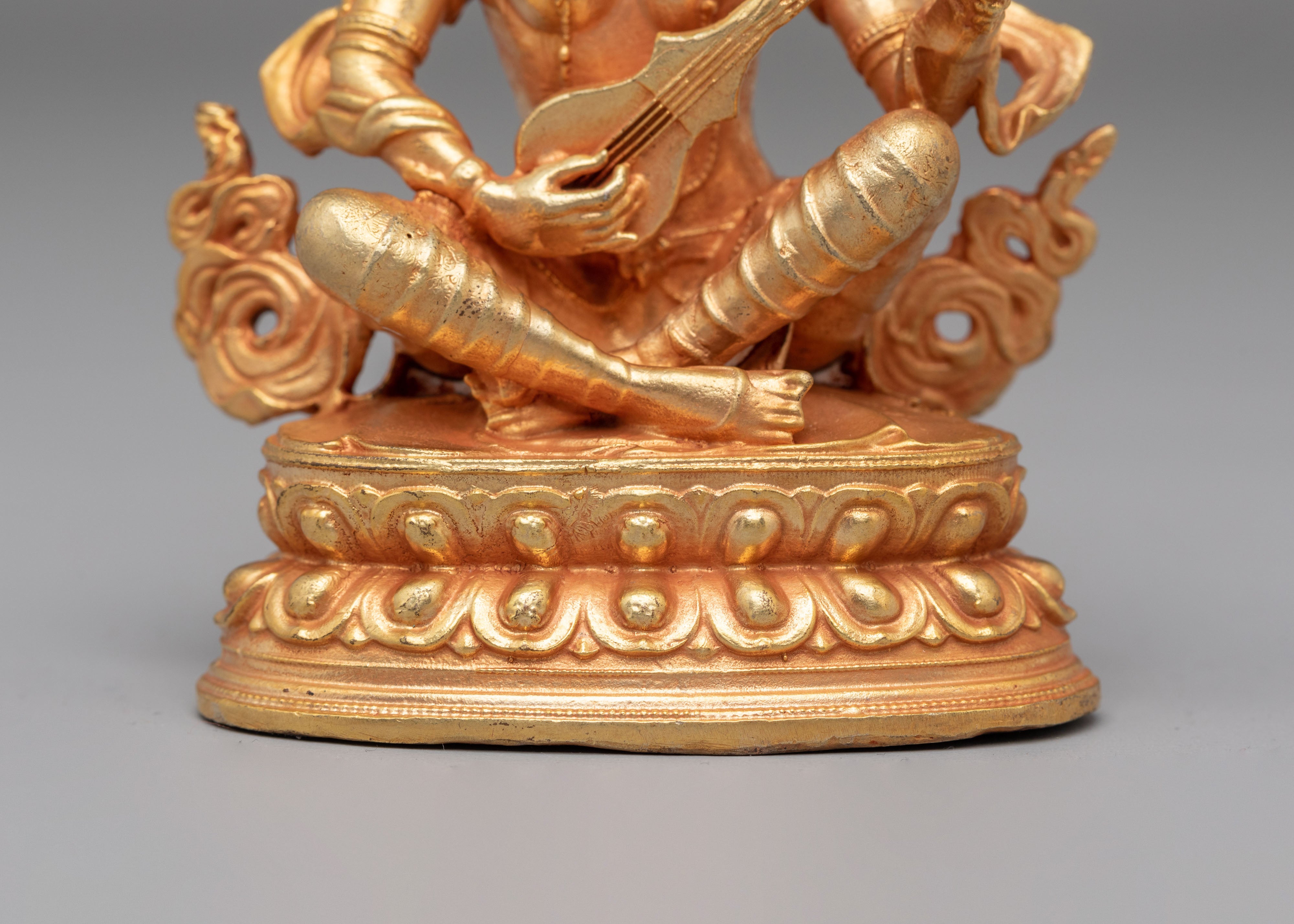 Goddess of Knowledge Saraswati Statue | 24K Gold Plated Saraswati