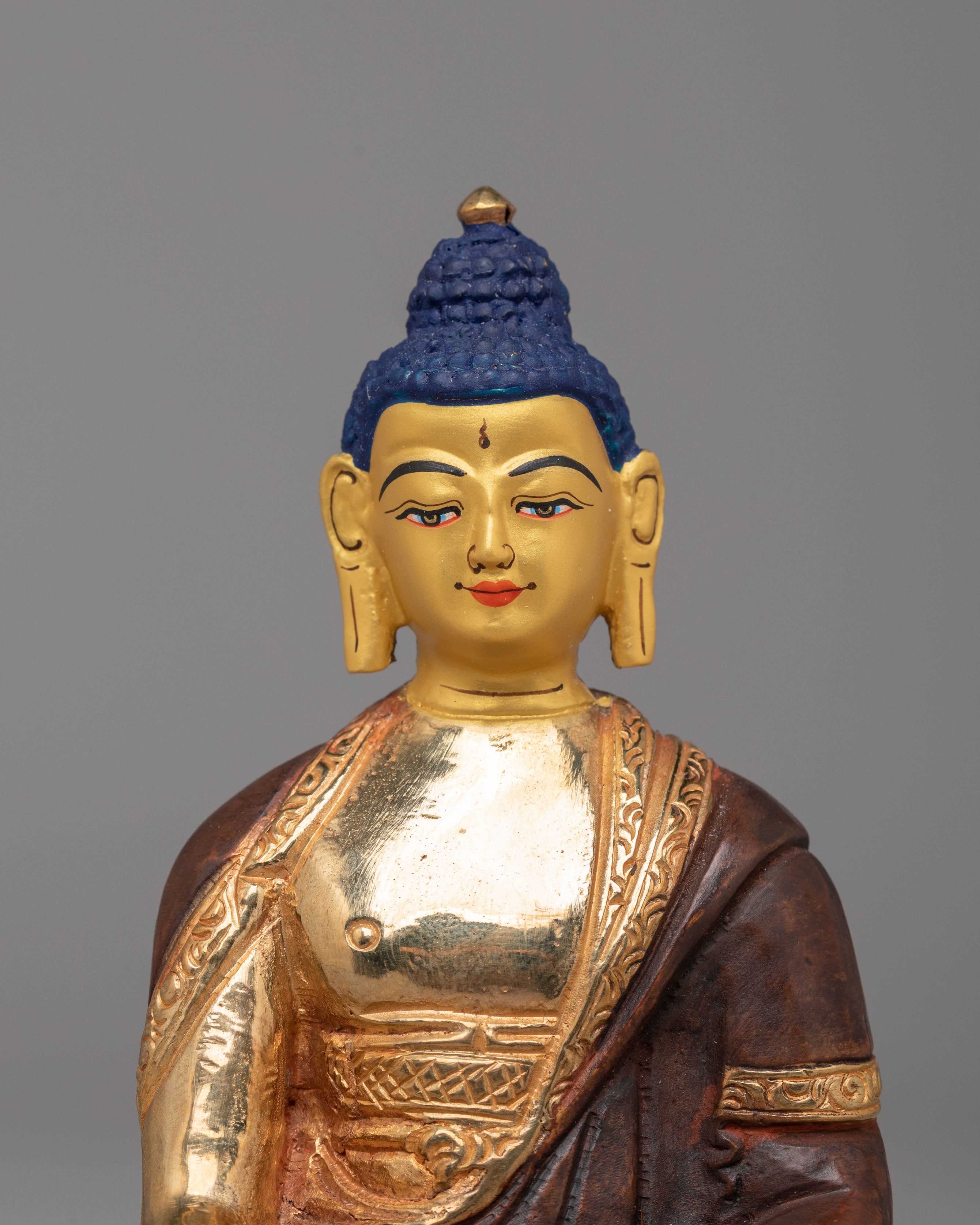 Sacred Tibetan Shakyamuni Buddha Statue | Gold Plated Copper Buddhist Figure