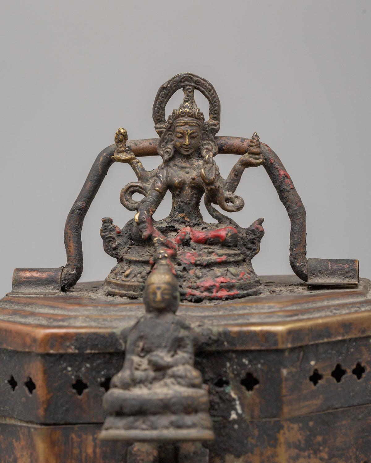 Jewellery Box With Buddhist Deity Carvings | Handcrafted Brass Copper Box
