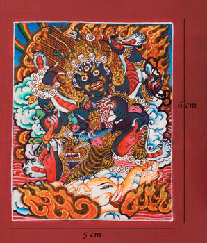 Buddhist Six-Armed Mahakala Thangka for Locket | Tibetan Buddhist Amulet
